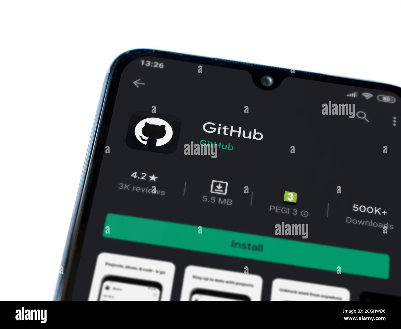 Lod, Israel - July 8, 2020: GitHub app play store page on the display ...