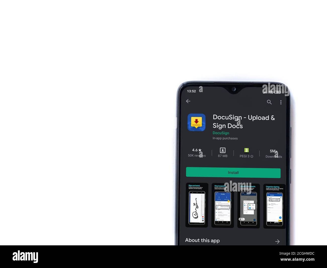 Lod, Israel - July 8, 2020: DocuSign app play store page on the display ...