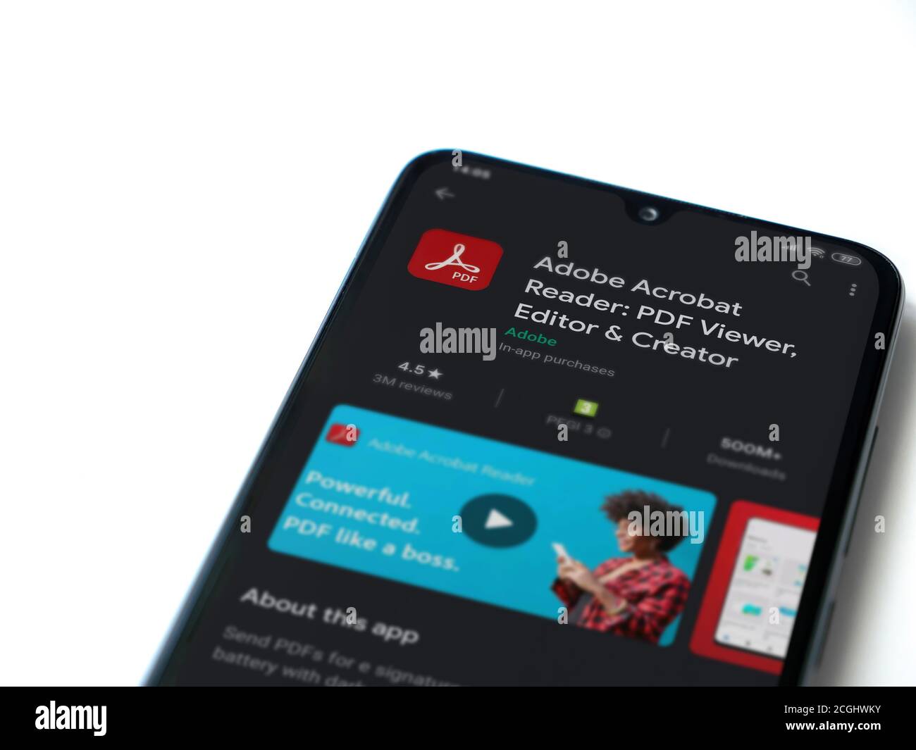 Lod, Israel - July 8, 2020: Adobe Acrobat Reader app play store page on the  display of a black mobile smartphone isolated on white background. Top vie  Stock Photo - Alamy