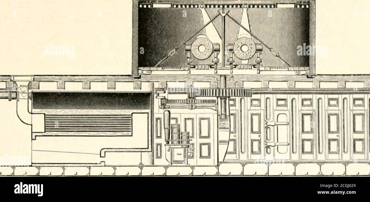 . Abraham Lincoln and the battles of the Civil War . he cornersby three-inch bolts pas.sing through the iron-])lated deck and deck-beams. The wheel,which by means of ordinary tiller-ropes oper-ates the rudder, is placed within the pilot-house, its axle being supported by a bracketsecured to the iron blocks as shown by theillustration. An ordinary ladder resting on thebottom of the battery leads to the grated floorof the jMlot-house. In order to afford the com-manding officer and the pilot a clear view ofobjects before and on the sides of the battery,the first and second iron blocks from the to Stock Photo