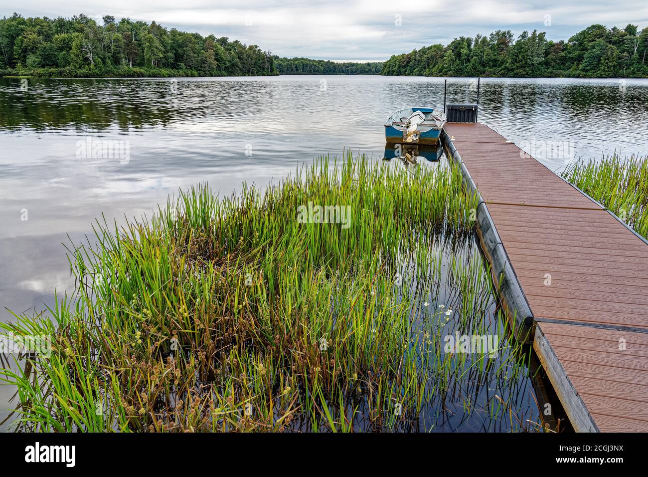 boat on Lake Jean at Ricketts Glen State Park in Pennsylvania with a