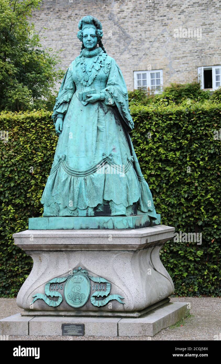 Dowager Queen Caroline Amalie statue in the Kings Garden at Rosenborg Palace Stock Photo