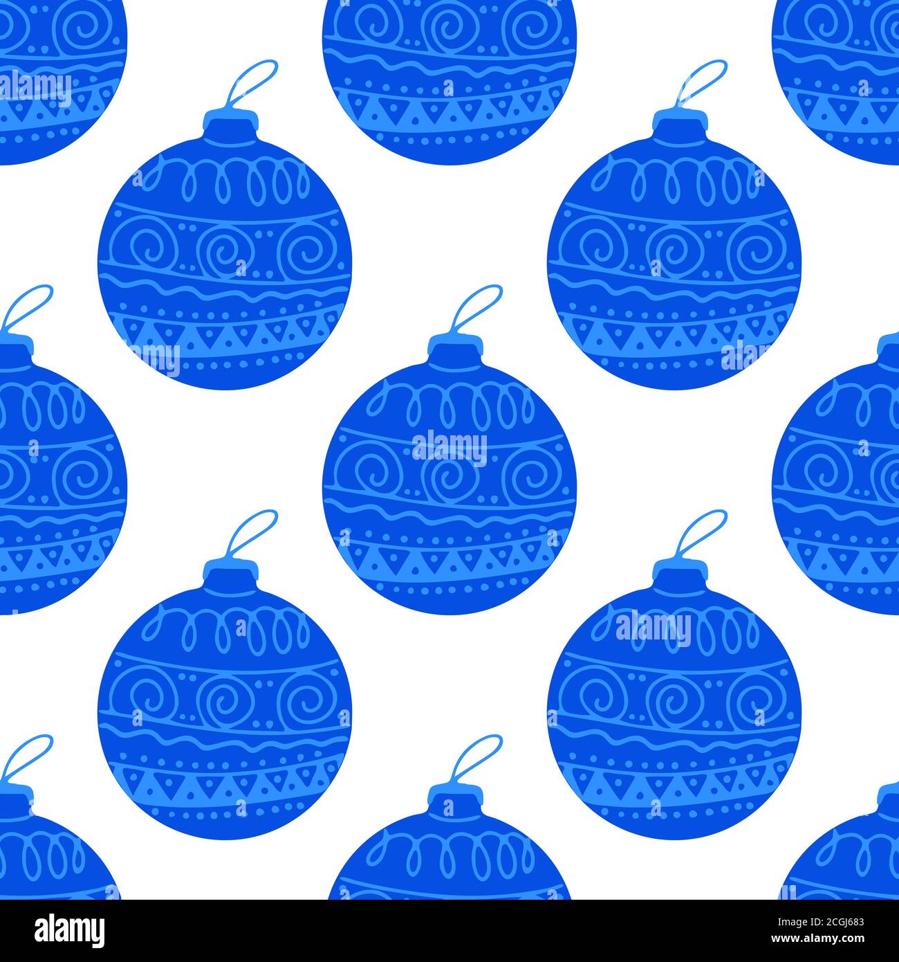 Seamless pattern made from hand drawn blue Christmas tree ball with ...