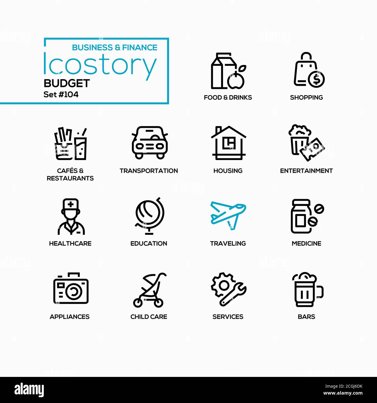 Budget categories - line design style icons set Stock Vector