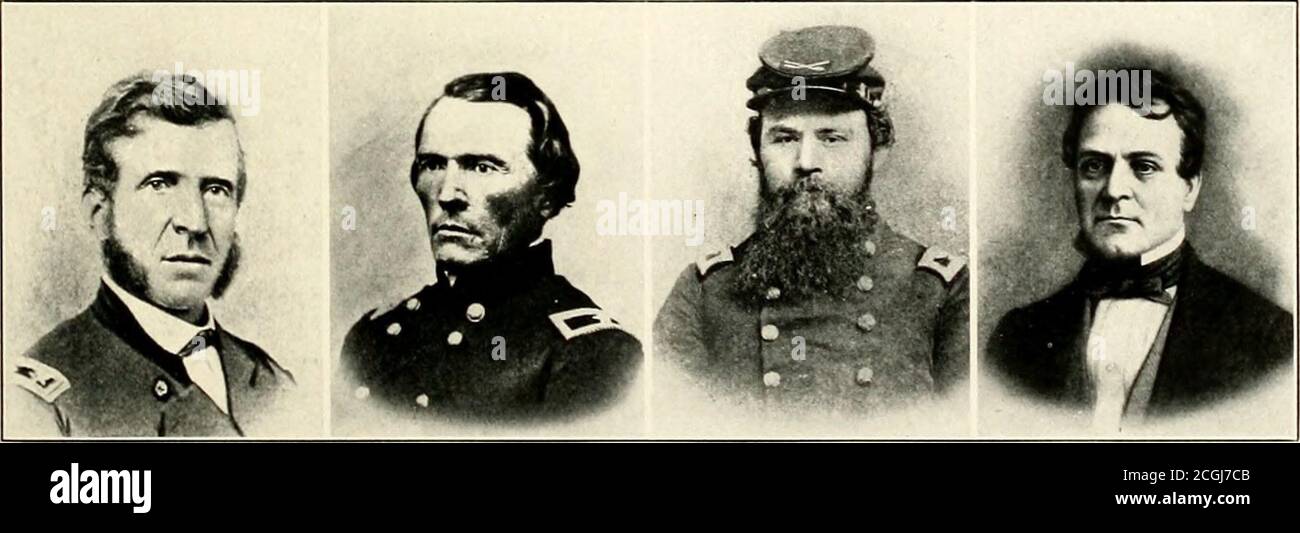 . The photographic history of the Civil War : in ten volumes . FEDERAL GENER.LS No. 26 RHODE ISLAND (.VIK)E AND TO LEFT) TENNESSEE fBELOW .WD TO KIGHt) i k  J 1 .^ ^ Jl^ £^ **tr. ..ijj&gt; 3 K Snj^K 55 a 1 1 William Hays, Brevetted for Gallantry on the Field. Samuel P. Carter, OriginallyColonel 2d Regiment.. .Jame.s . Cooper. Originall- James Ci. S[Kars. I?reetted Robert Jolmson, Originally William B. (ami)bell. Com-Colonel of the Cth Brigadier-General in Colonel of the 1st missioned in 1862; Re- Regiment. 1862. Cavalry. signed in 1863. ®Ijp Mnuin (Btmvuisi BRIGADIER-GENERALS U. S. Army Stock Photo