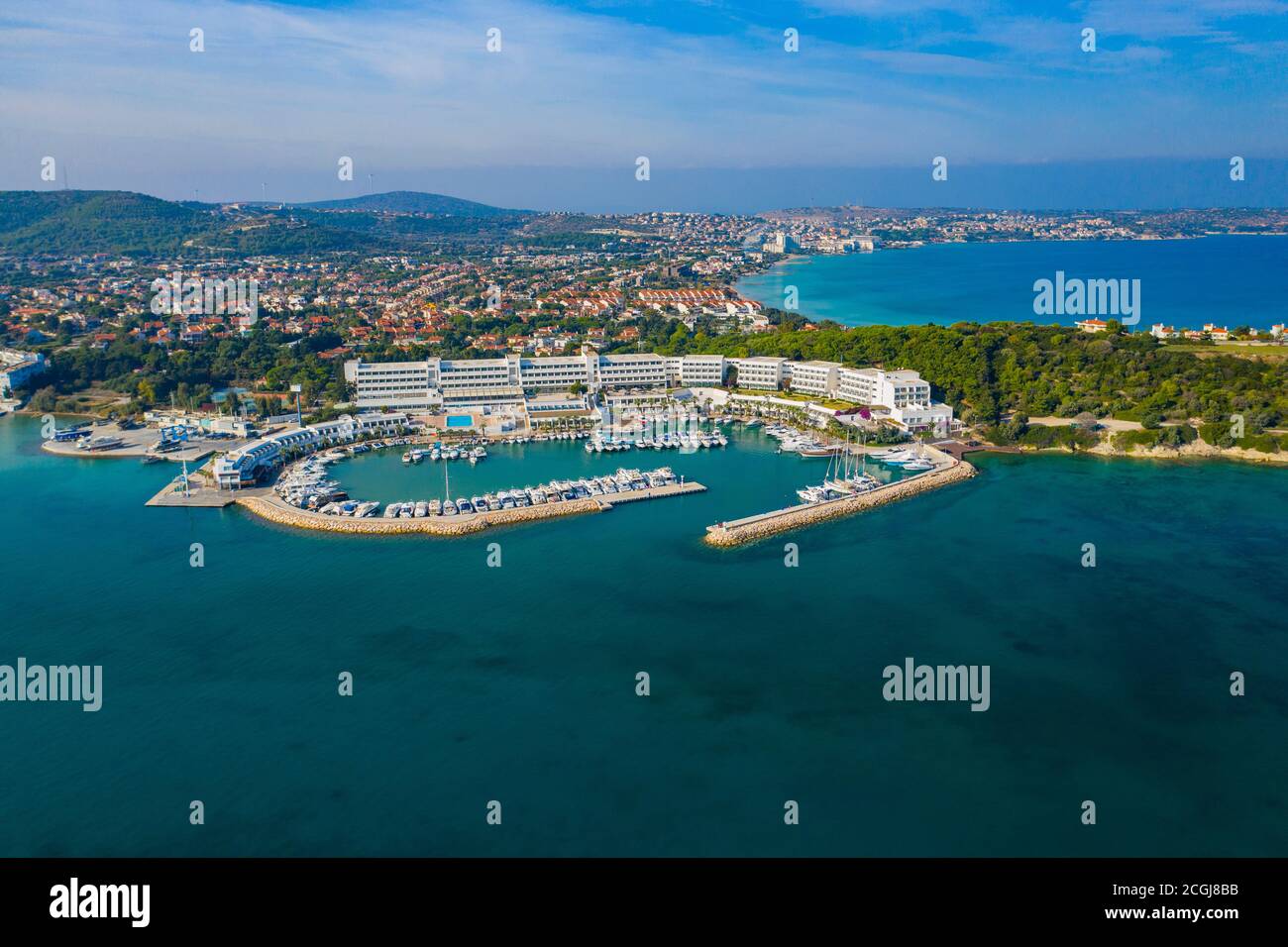 Çeşme Altınyunus Hotel & Yacht Marina Drone Aerial Stock Photo