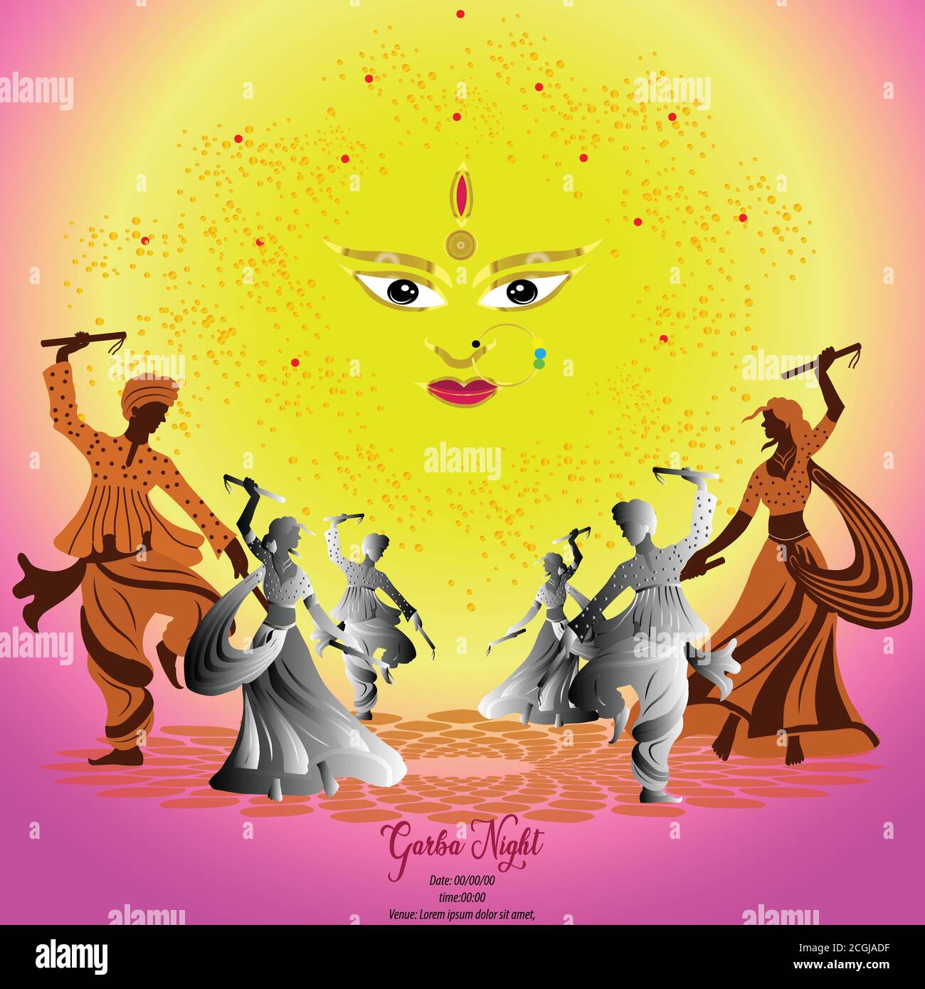 Navratri is a nine day festival for Goddess Durga. Durga Puja celebration  poster. Graba dance and dandiya night abstract Stock Vector Image & Art -  Alamy