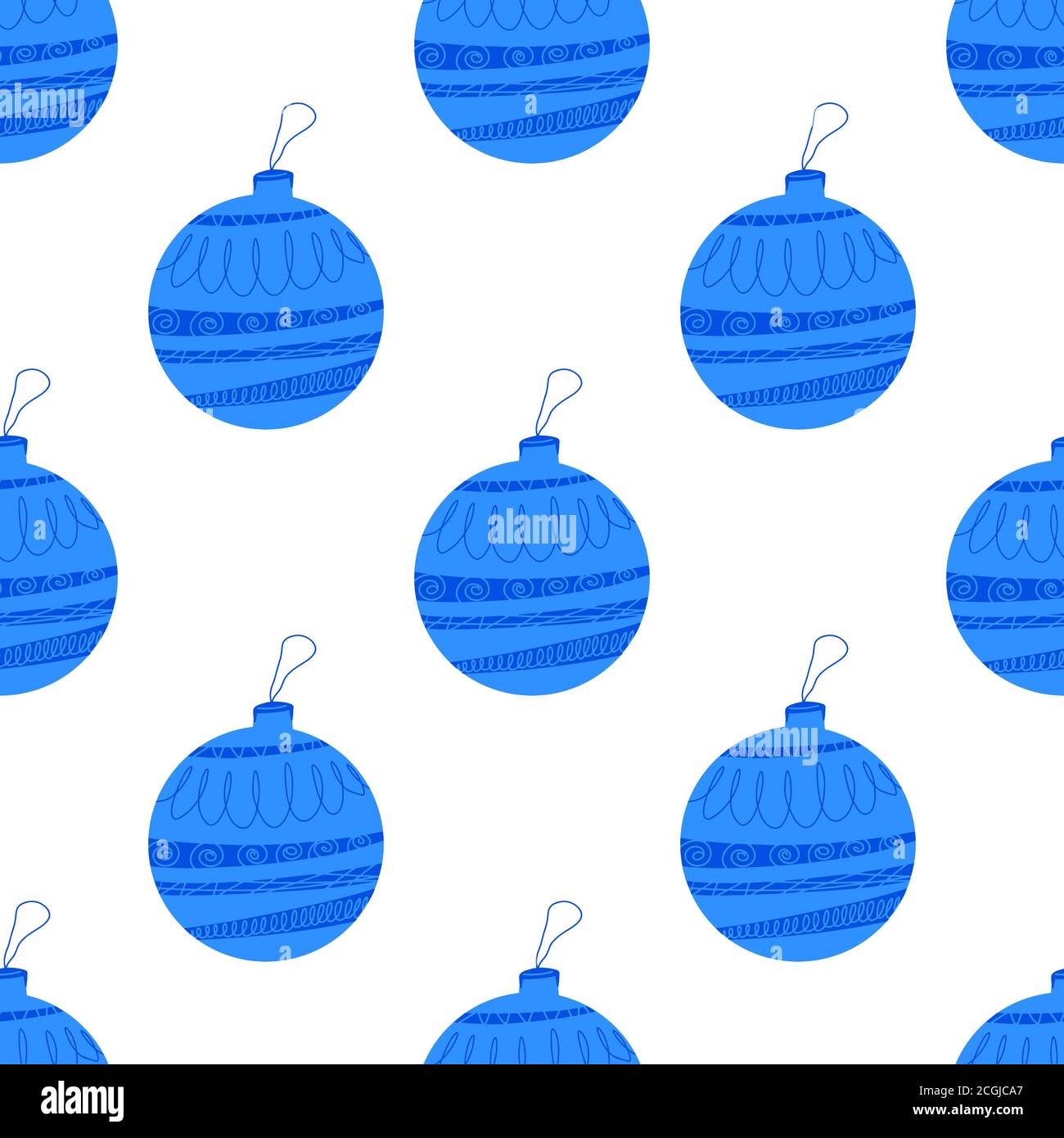 Seamless pattern made from hand drawn blue Christmas tree ball with ...