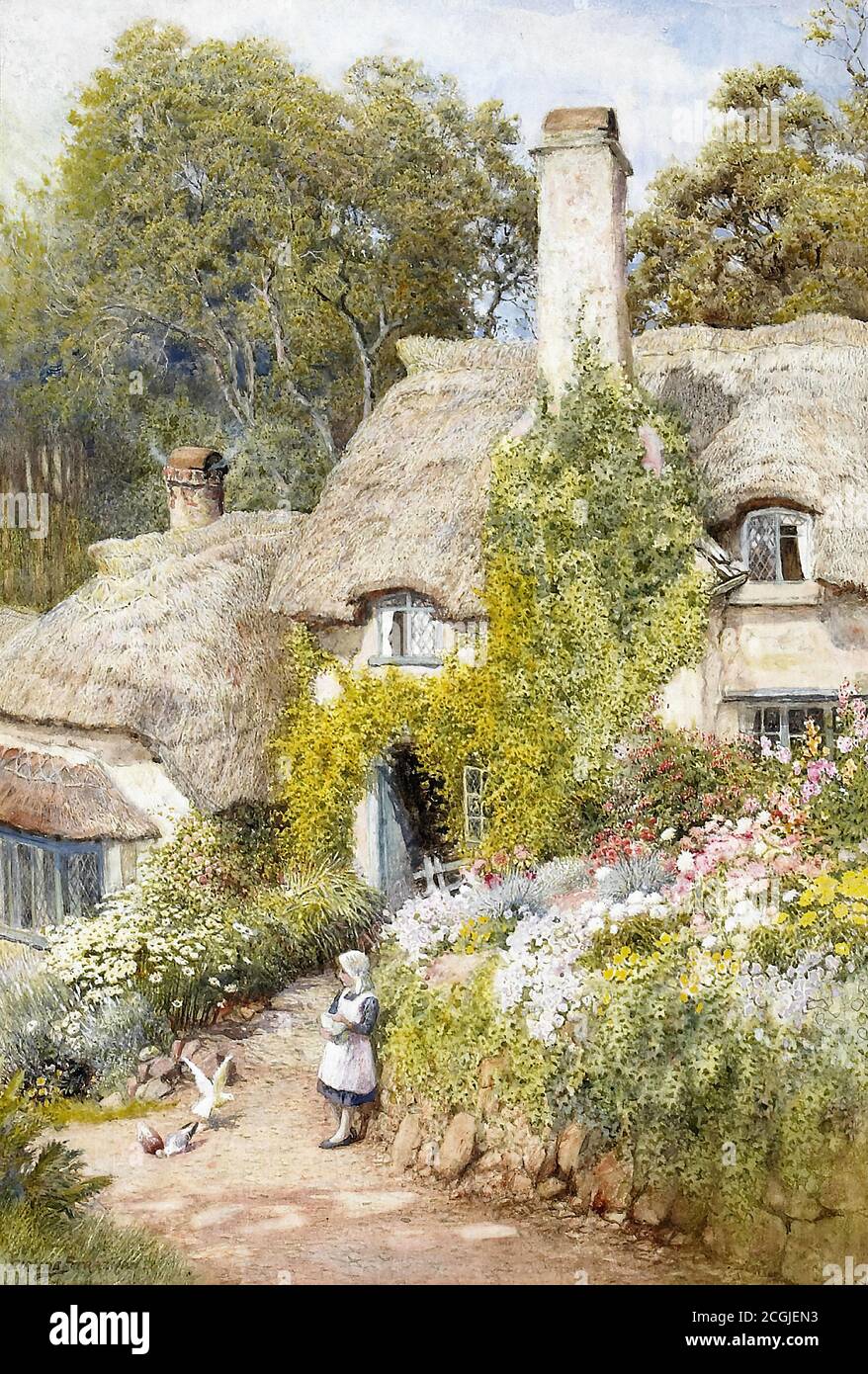 Strachan Artur Claude - a Thatched Cottage - British School - 19th ...