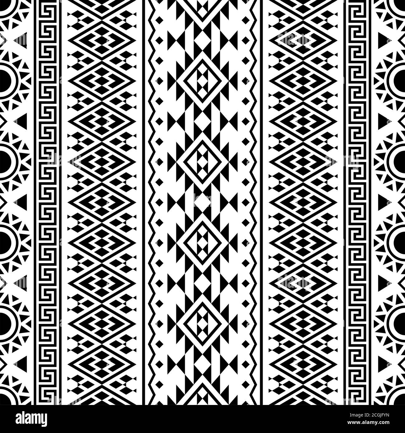 Seamless ethnic pattern texture background design vector in black white ...