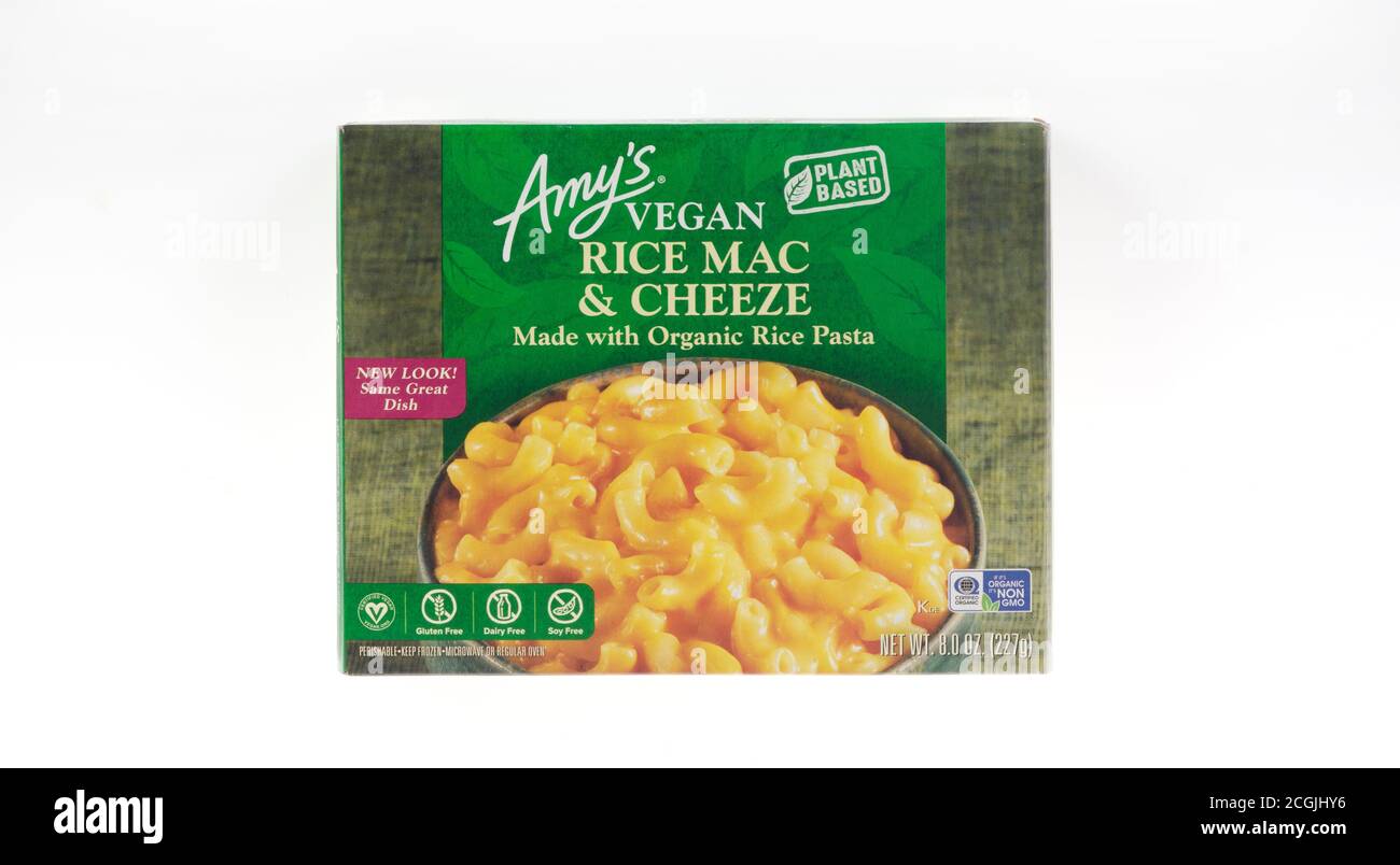 Amy’s Vegan Rice Mac & Cheeze aka macaroni & cheese but dairy free Stock Photo