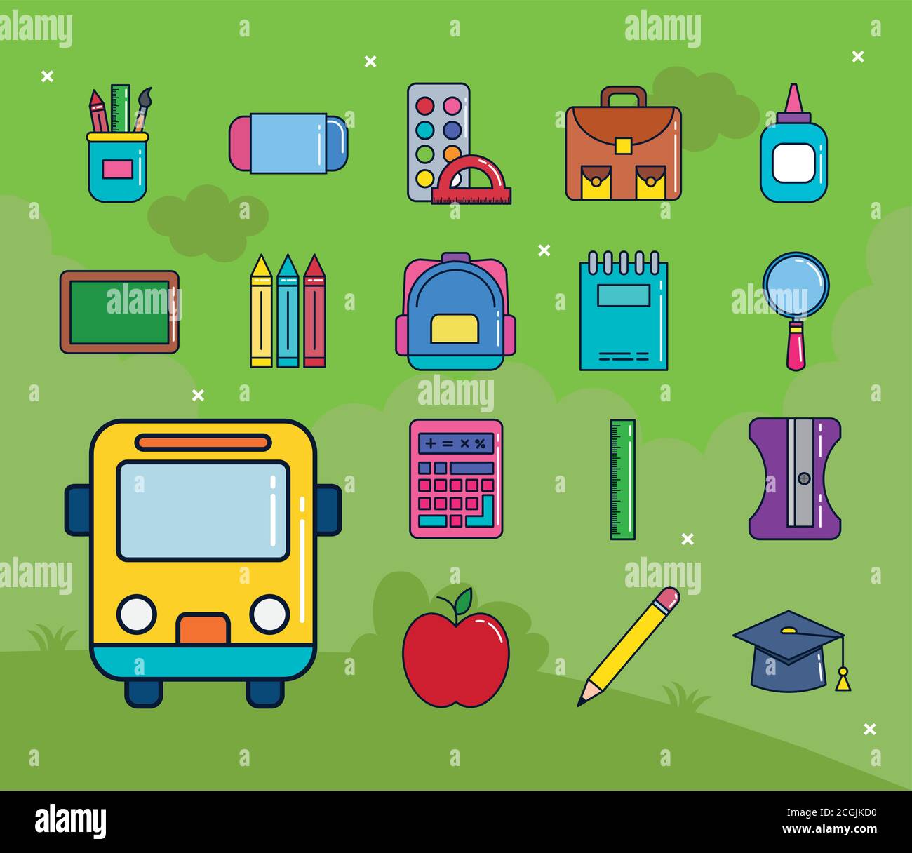 set icons of school education, line and fill style Stock Vector Image ...