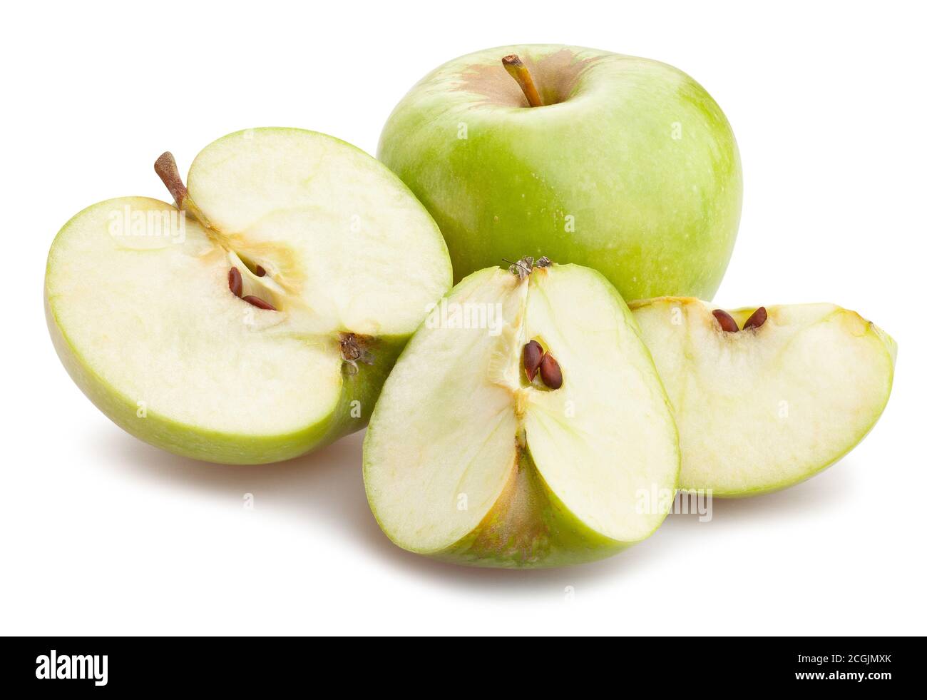 sliced granny smith apple path isolated on white Stock Photo