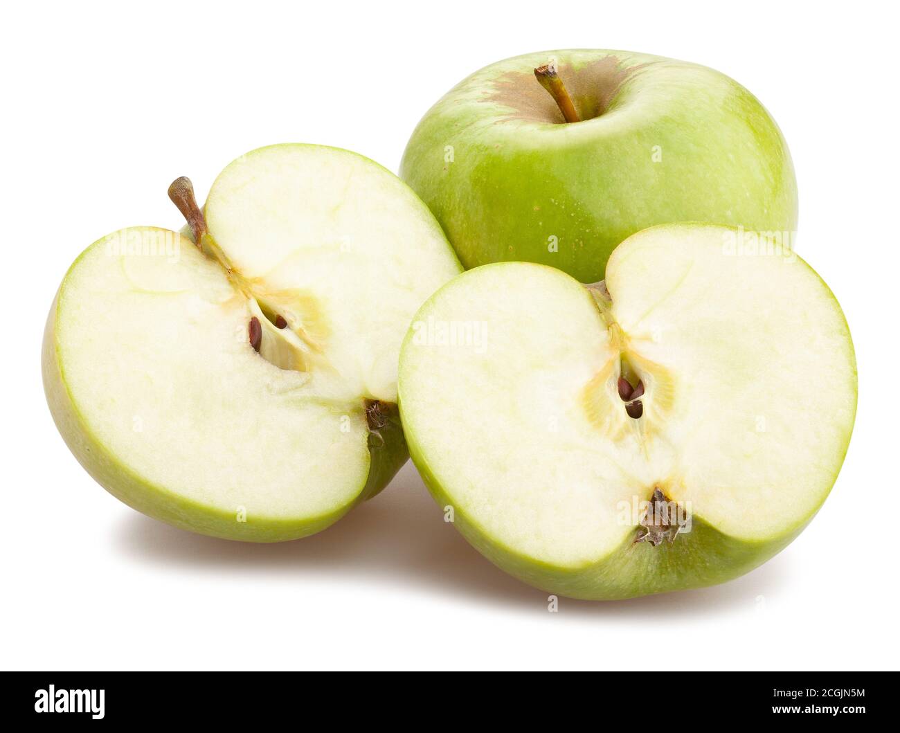 sliced granny smith apple path isolated on white Stock Photo