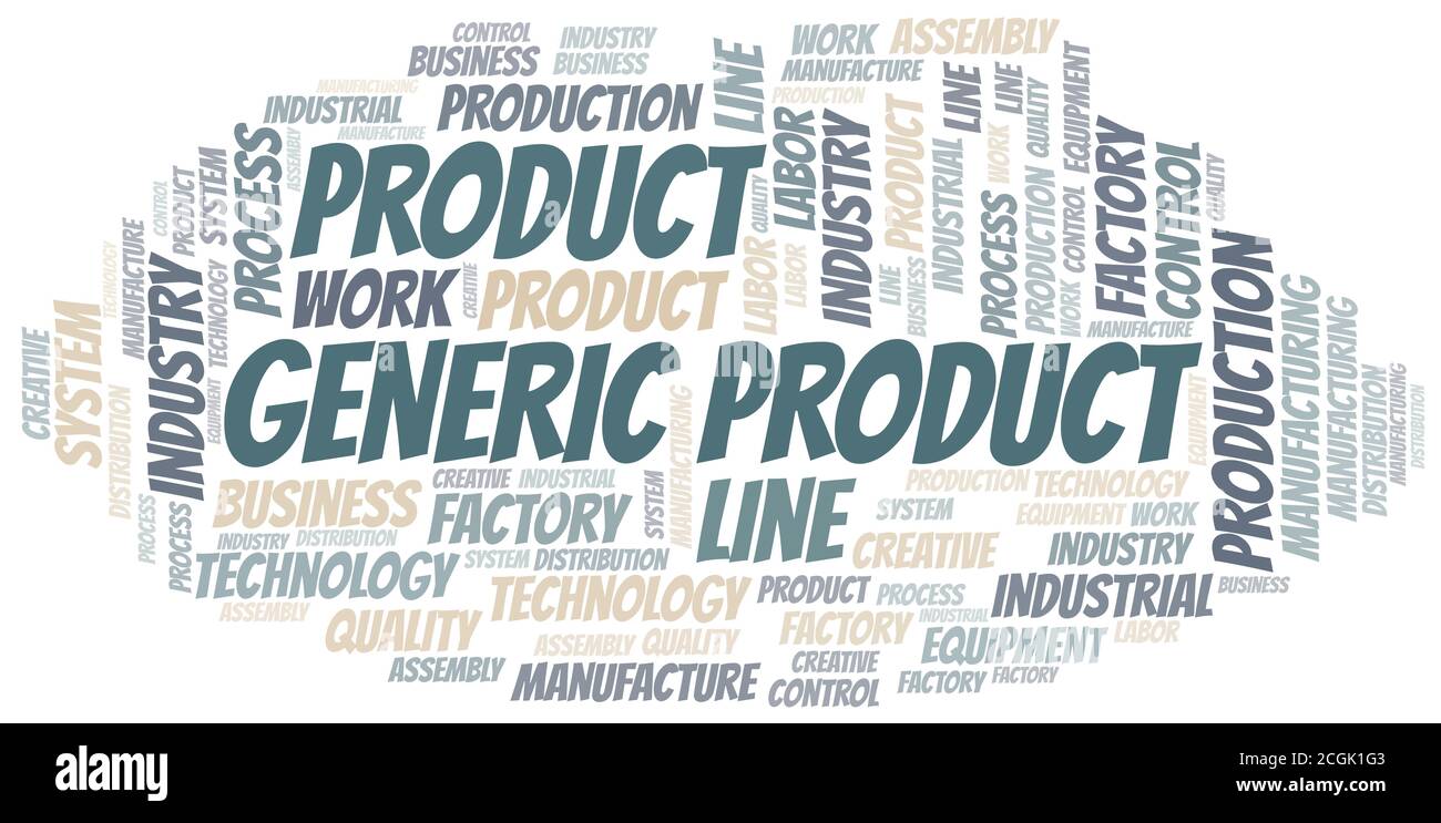 Generic Product word cloud create with the text only. Stock Vector