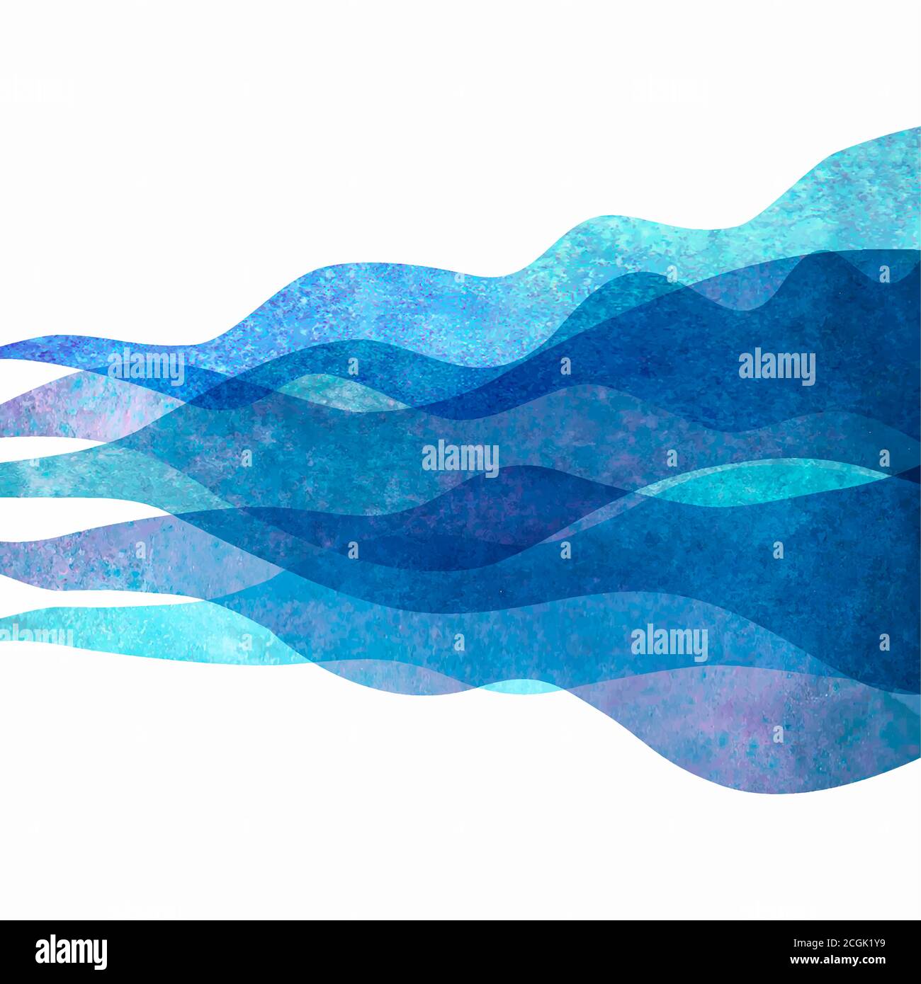 Watercolor transparent wave sea ocean blue teal turquoise background. Watercolour hand painted waves illustration. Banner frame backdrop isolated on w Stock Vector