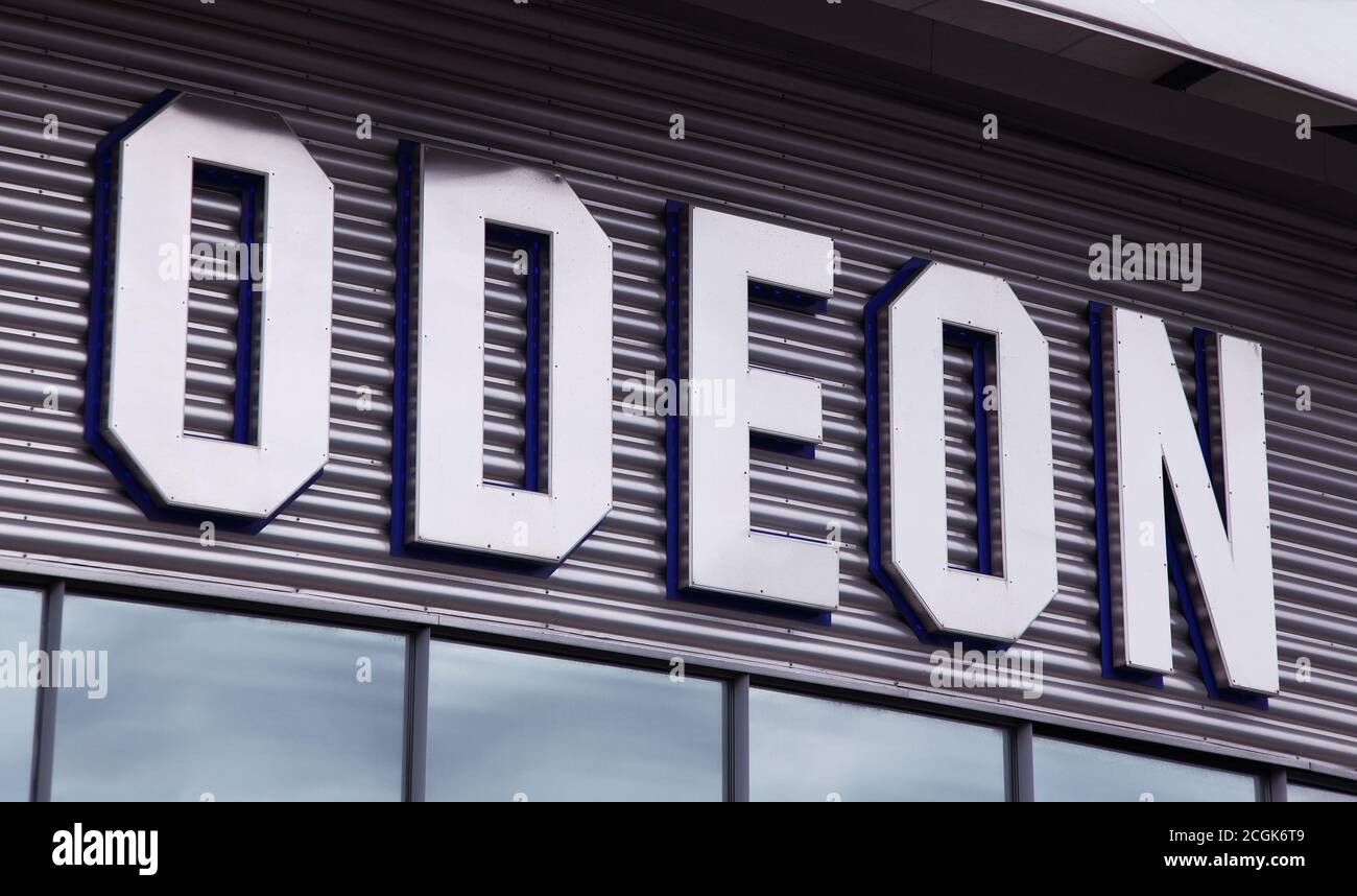 Odeon logo signage on a cinema facade Stock Photo
