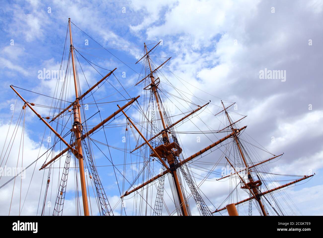 Tall ship masts and rigging on HMS Gannet Stock Photo