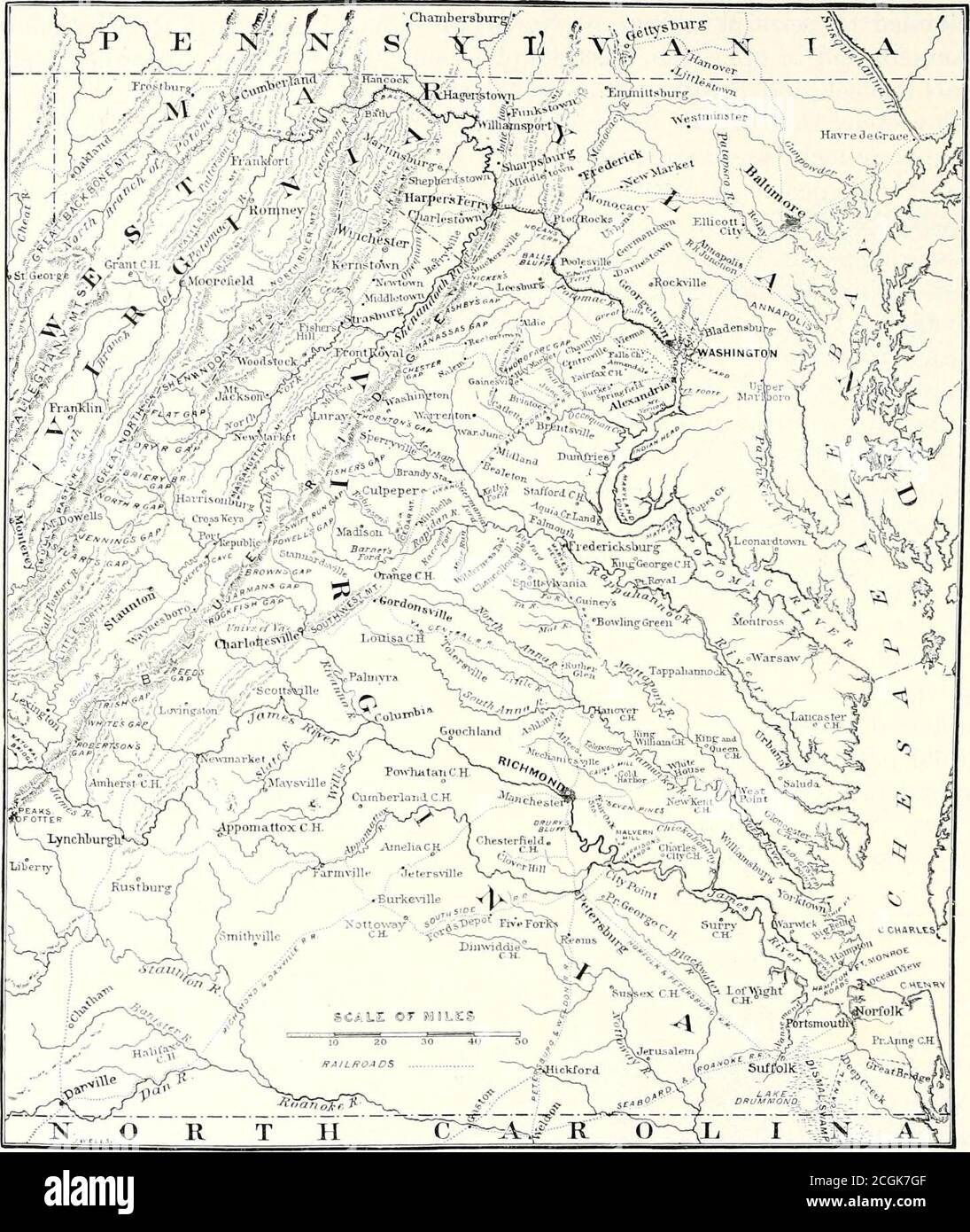 . Battles and leaders of the Civil War : being for the most part contributions by Union and Confederate officers . HEADQUAKTERS OF BRIGADIER-GENERAL JOHN SEDGWICK, ON THE LEESBURG TURNPIKE, NEAR WASHINGTON. FROM A SKETCH MADE IN JANUART, 1862. 164 THE PENINSULAR. CAMPAIGN.. MAP OF THE VIRGINIA CAMPAIGNS. him, even for the transaction of ordinary current business, and our personalrelations at once ceased. The impatience of the Executive immediatelybecame extreme, and I can attribute it only to the influence of the newSecretary, who did many things to break up the free and confidential inter-cou Stock Photo