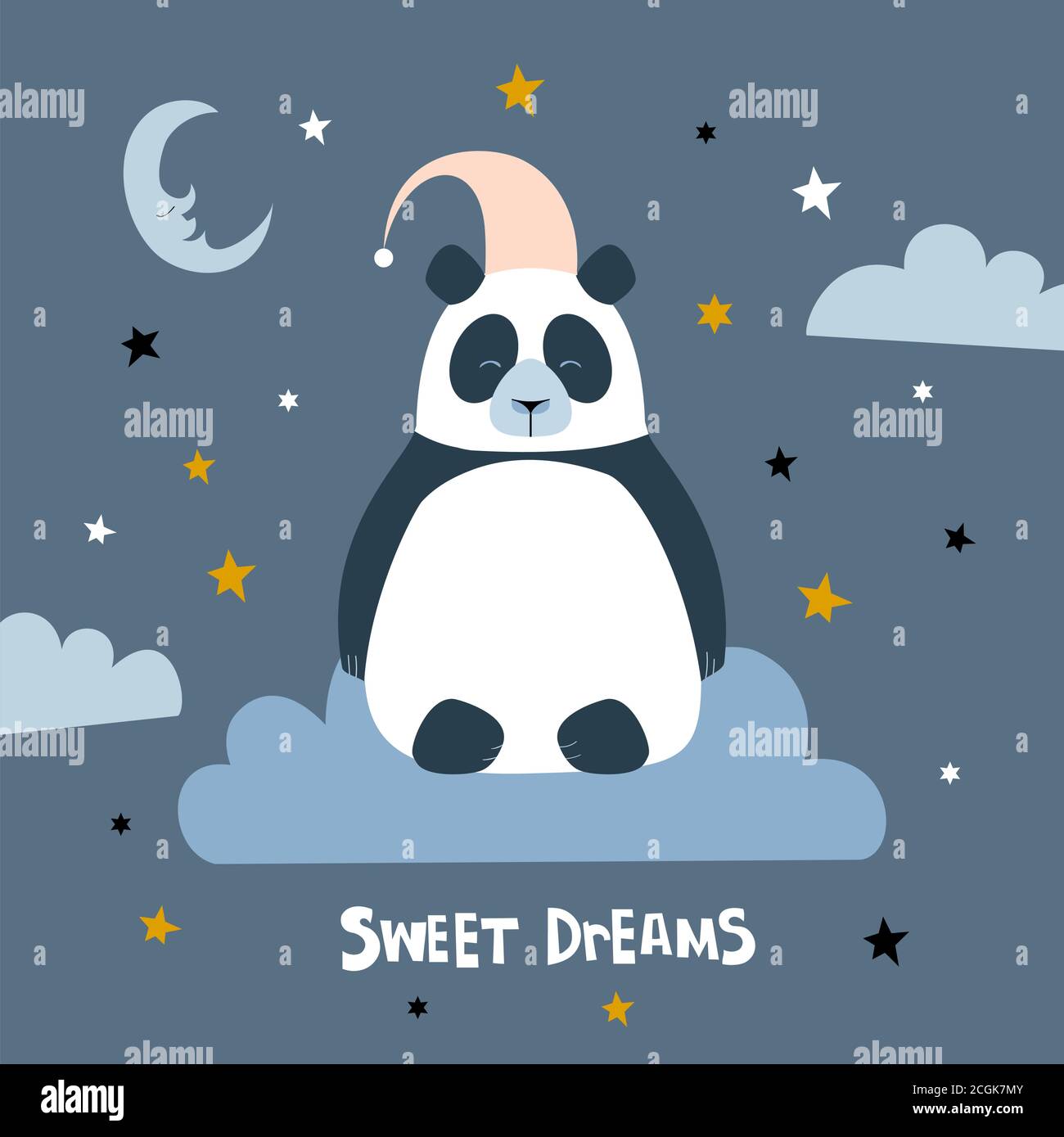 Sweet dreams quote with doodles. Cute cartoon panda vector design ...