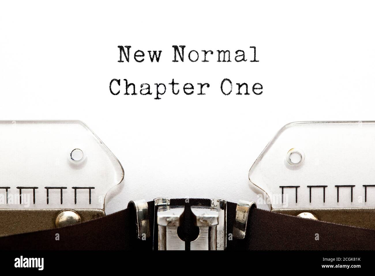 New Normal Chapter One typed on vintage typewriter. Concept about the new normal economic and social situation. Stock Photo