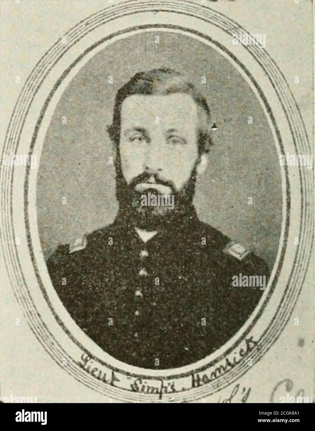 . The Twenty-seventh Indiana volunteer infantry in the war of the rebellion, 1861 to 1865. First division, 12th and 20th corps. A history of its recruiting, organization, camp life, marches and battles, together with a roster of the men composing it .. . Capt. Wm. H. Hollowav, First-Lieut. S. S. Hamrick, Company I. Company A. (Killed at Chancellorsville.) This is more to be regretted as, being overshadowed bythe larger corps of Sickles, by which it was at first supported,with which it was later intermingled in part, and by whichmost of its regiments were eventually relieved, the TwelfthCorps h Stock Photo