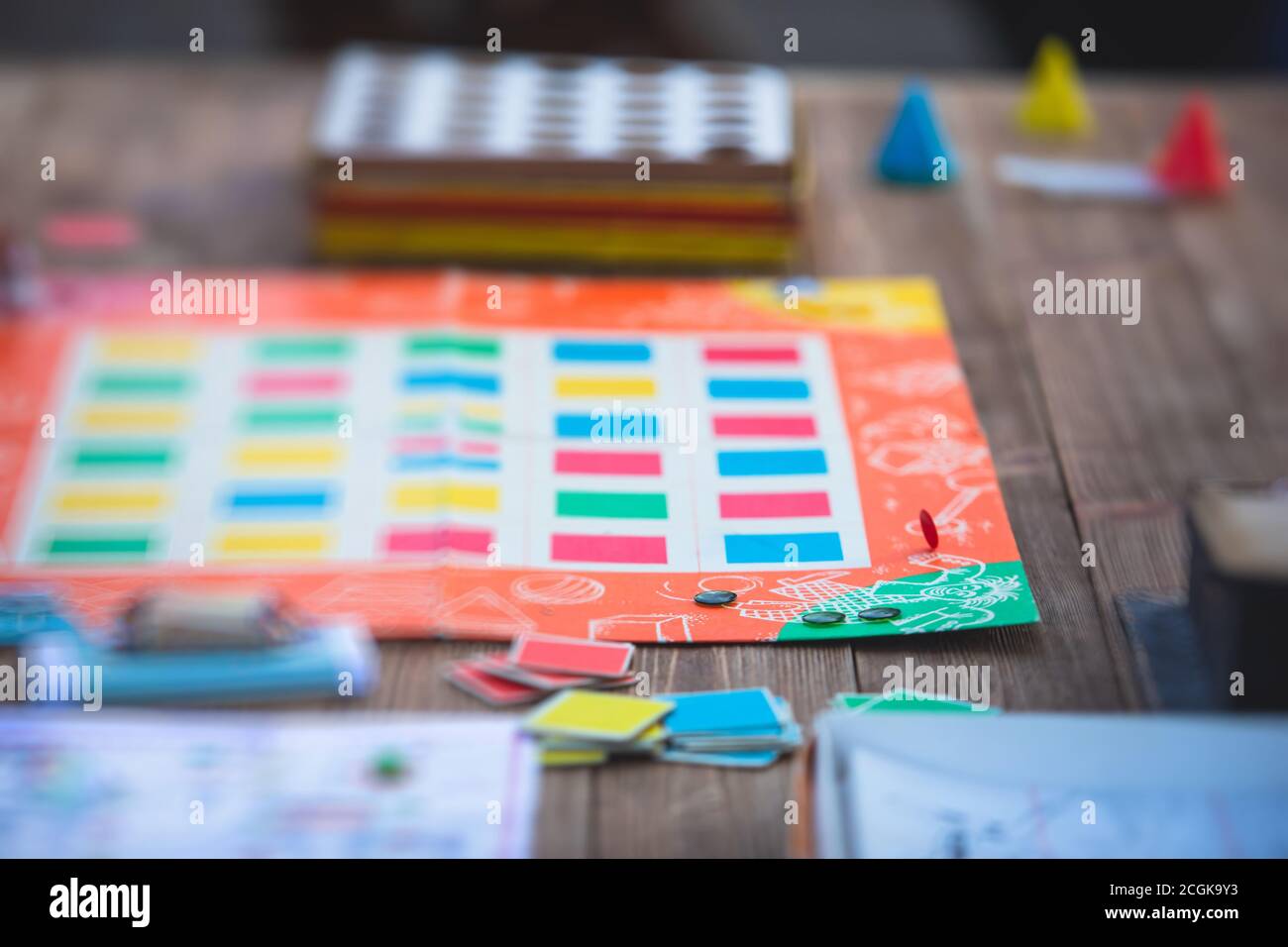 Process of playing retro vintage old style board game and having fun