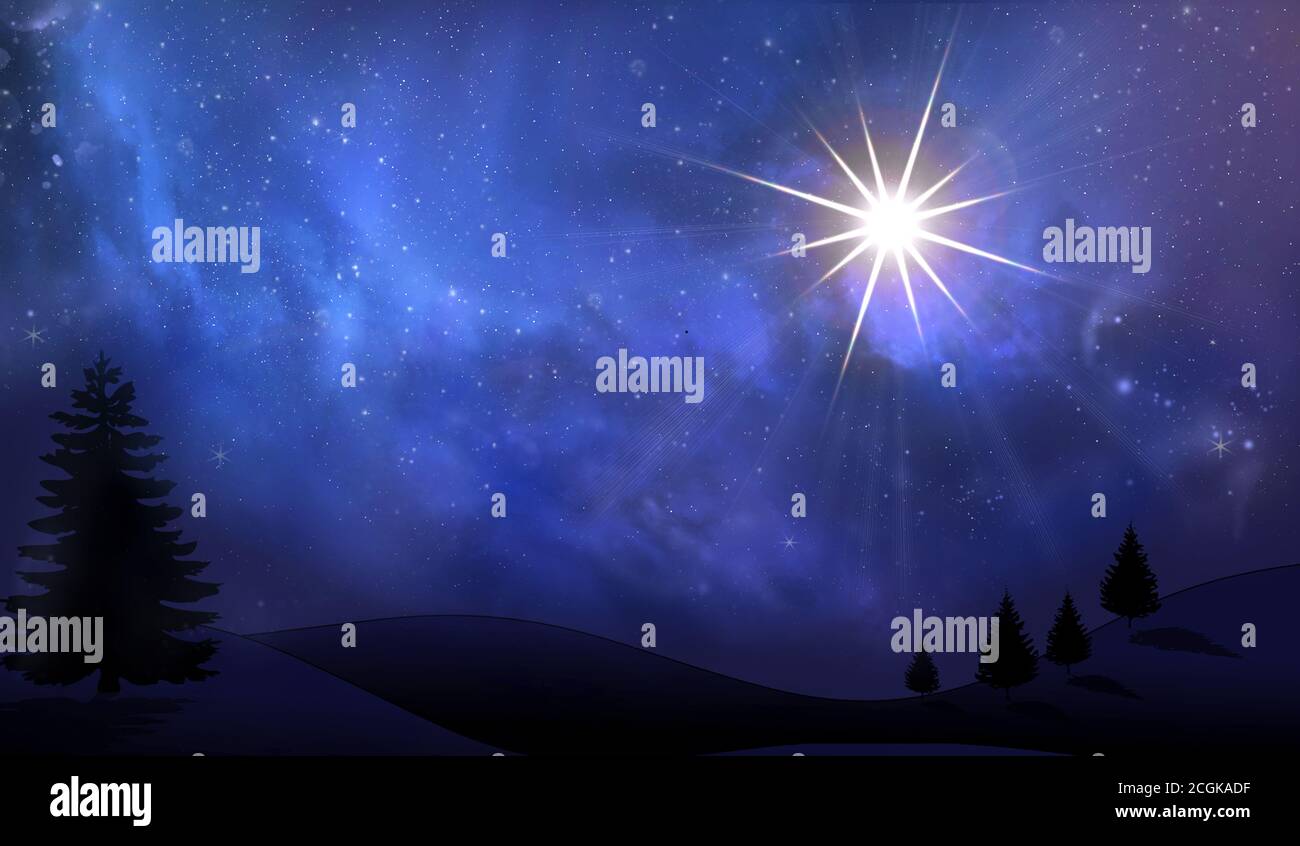 Christmas star in the night sky among clouds and stars Stock Photo - Alamy