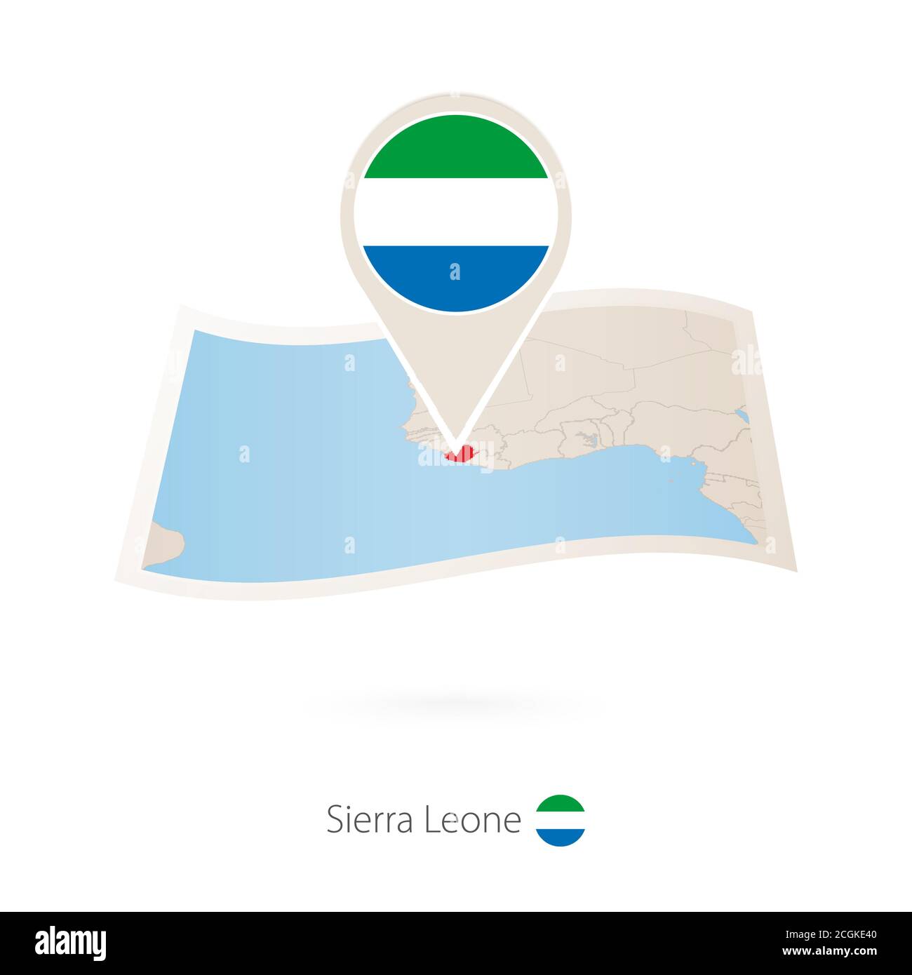 Folded paper map of Sierra Leone with flag pin of Sierra Leone. Vector ...