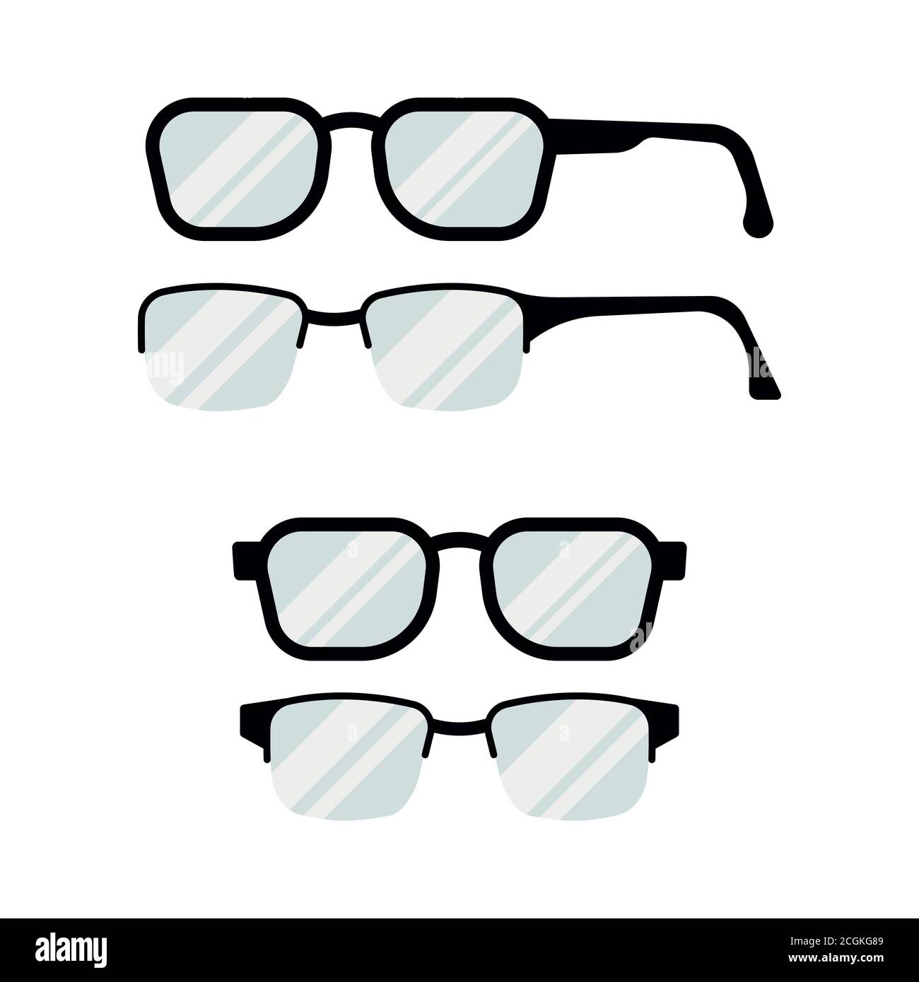 Glasses set with black frame icon isolated on white background. Stock Vector