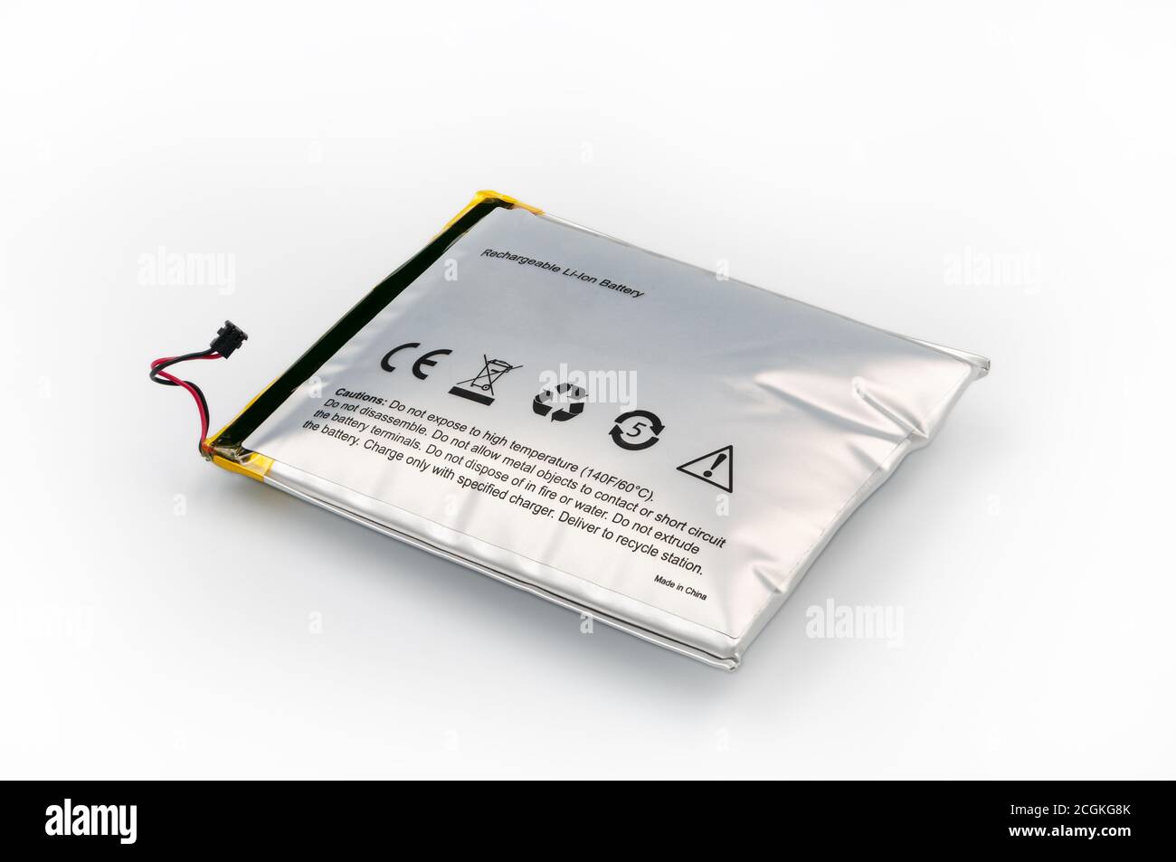 Lithium-ion battery from electronic device, which has expanded. Deep focus Stock Photo