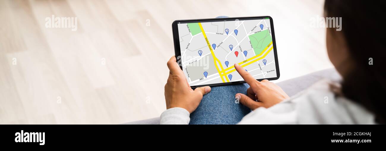 Location Map On Tablet Computer. Location Navigator Stock Photo Alamy