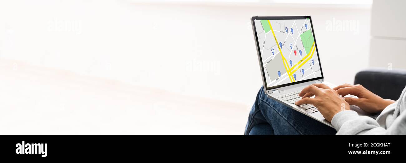 Location Map On Laptop Computer. Location Navigator Stock Photo Alamy
