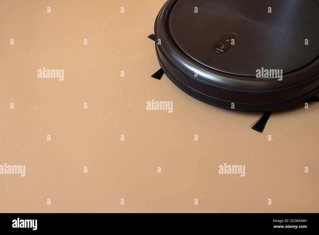 Robotic Vacuum Cleaner. Smart robotic automate wireless cleaning technology machine near stairs