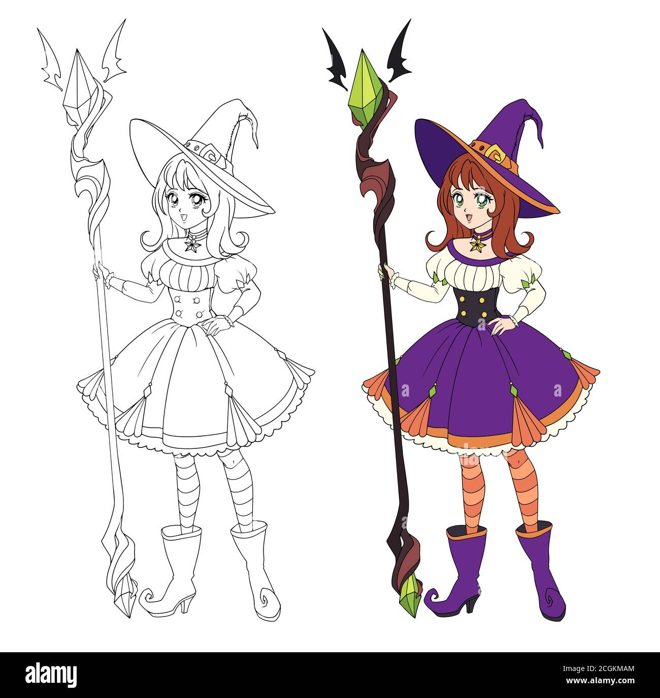 Halloween Kawaii Witch With Eight Different Face Expression Stock  Illustration - Download Image Now - iStock