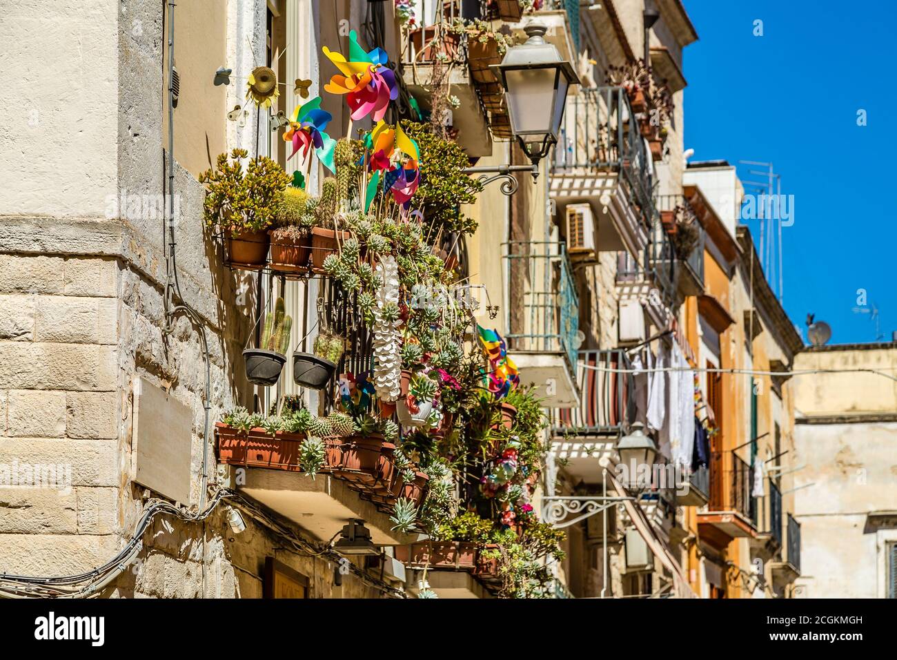 typical balconies of town in the Southern Italy Stock Photo