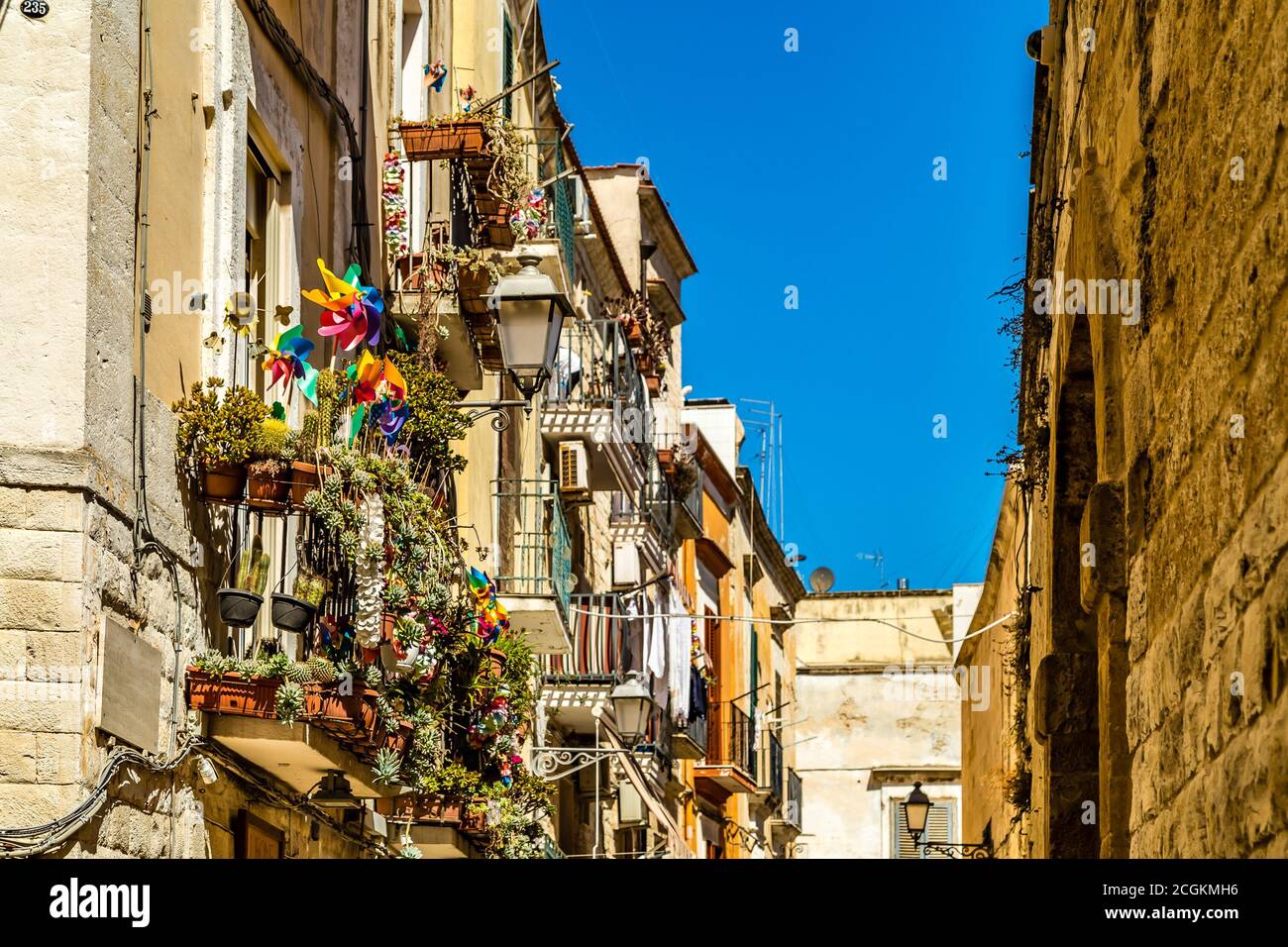 typical balconies of town in the Southern Italy Stock Photo