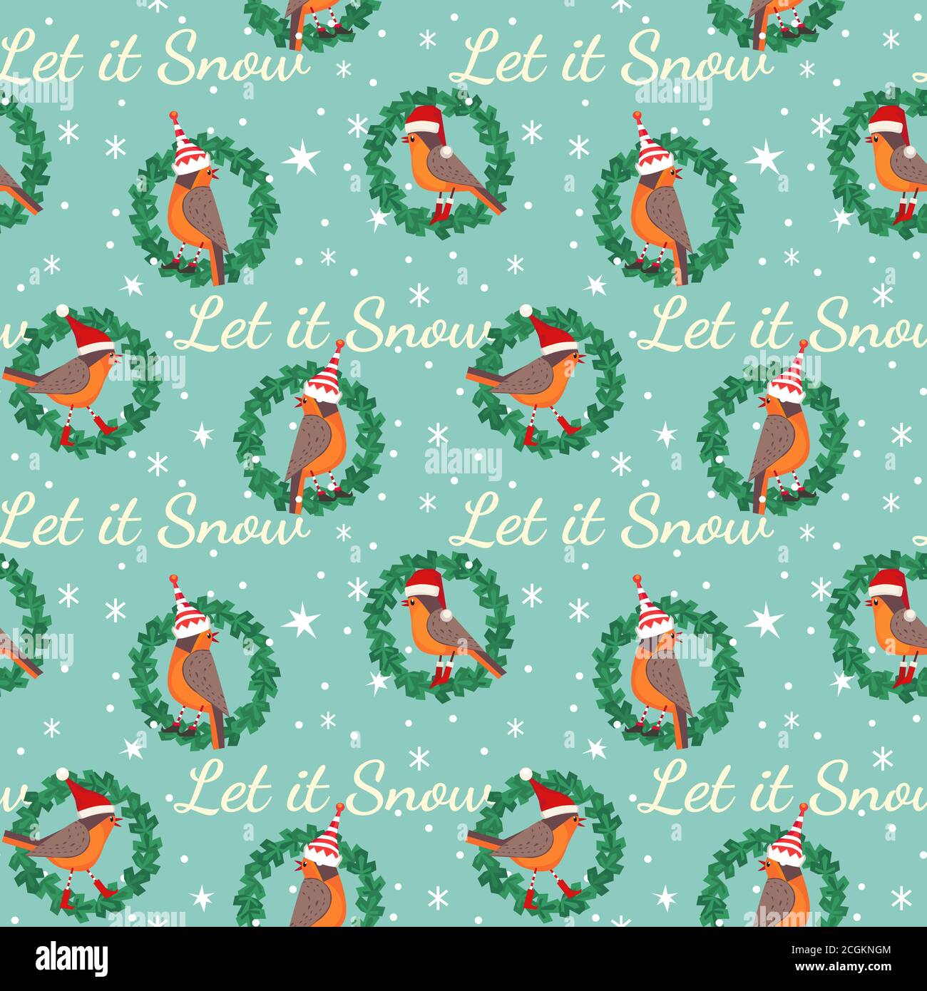 Hand drawn cute birds Christmas seamless pattern Stock Vector