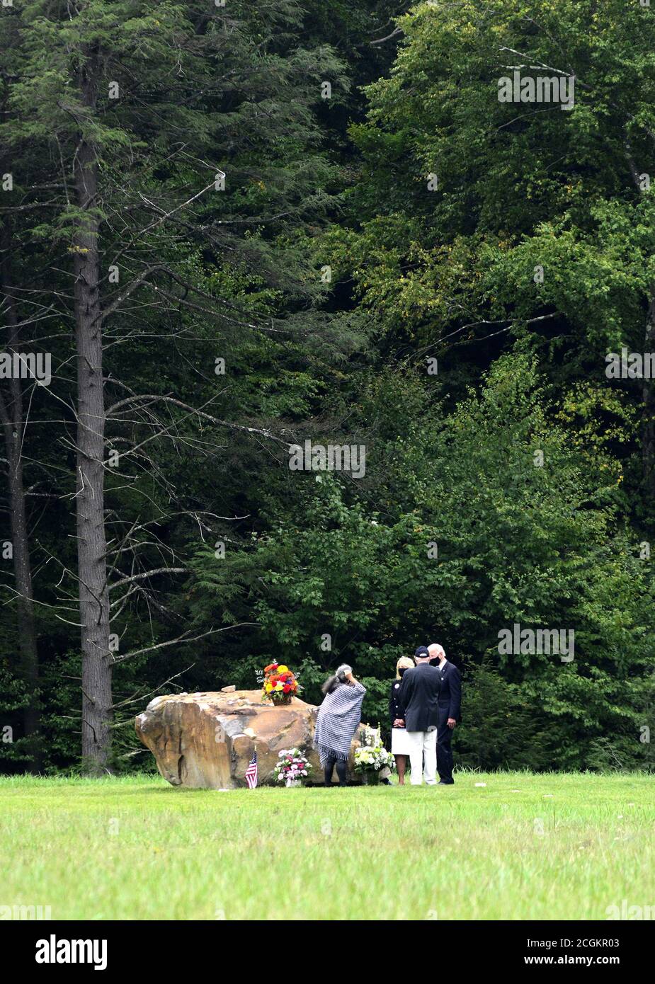 Shanksville, United States. 11th Sep, 2020. Vice President and Democratic candidate Joe Biden and his wife Jill visit the boulder that marks the crash site of Flight 93 on Friday, September 11, 2020 near Shanksville, Pennsylvania. Photo by Archie Carpenter/UPI Credit: UPI/Alamy Live News Stock Photo