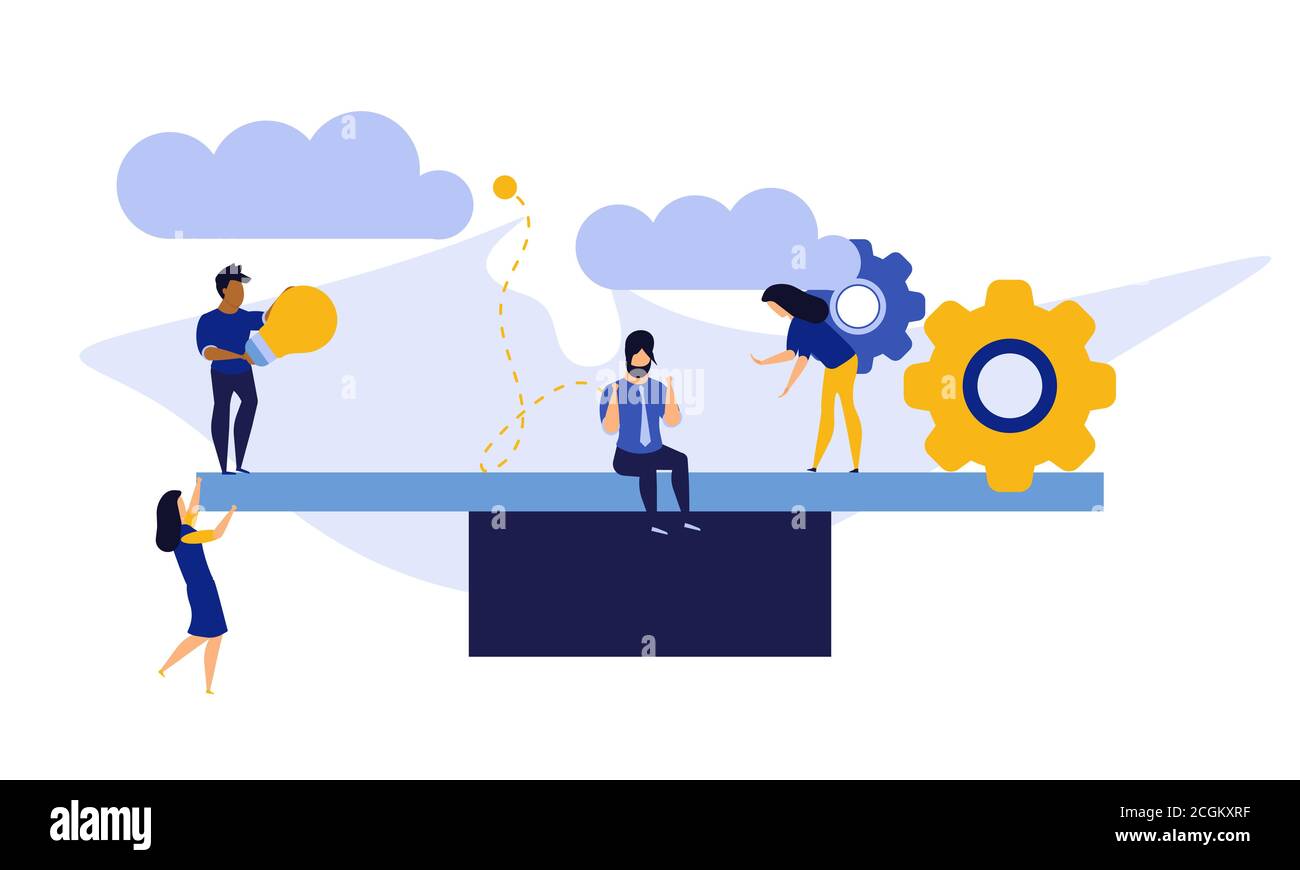 Comparison employee business people vector illustration. Advocate person  unbalanced weight. Woman and man on swing outweigh concept idea design.  Solut Stock Vector Image & Art - Alamy