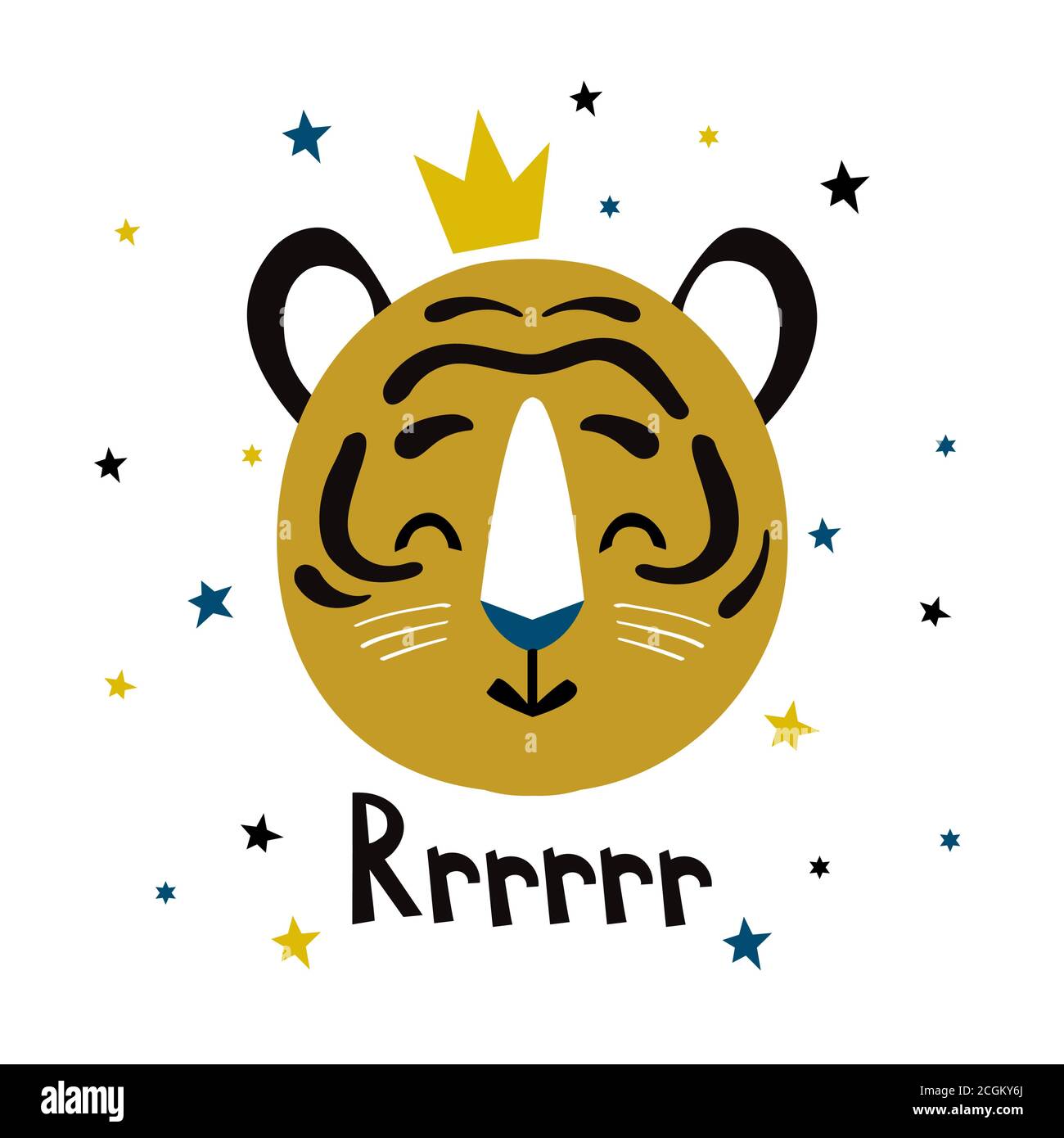 Cute tiger face. Cartoon vector illustration Stock Vector