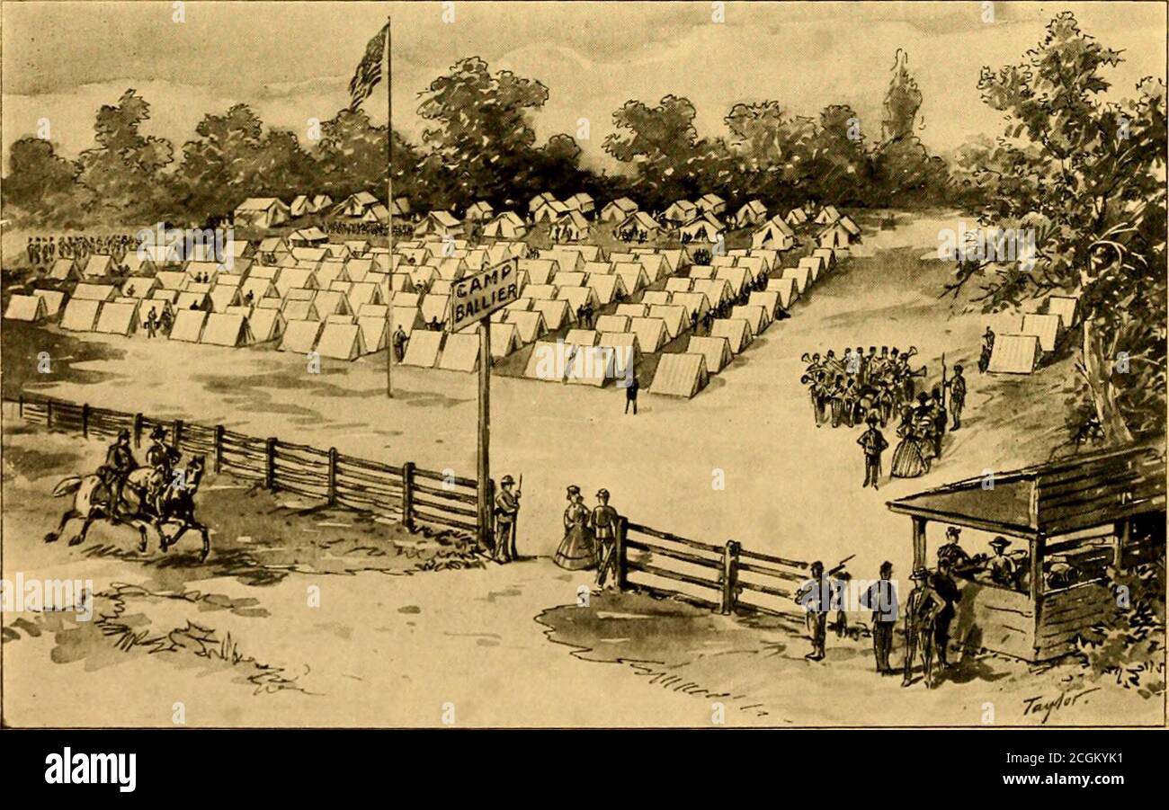 . Philadelphia in the Civil War, 1861-1865 . CAMP N. P. BANKS, 114TH REGIMENT, COLLIS ZOUAVES, NICETOWN. July and August, 1862.. CAMP BALLIER, 98TH REGIMENT, RIDGE AVENUE. August and September, 1861. NINETY=FIFTH REGIMENT INFANTRY (Goslines Pennsylvania Zouaves) Colonel John M. Gosline to June 29th, 1862.Colonel Gustavus W. Town to May 3d, 1863.Colonel Thomas J. Town to August 6th, 1863.Colonel John Harper to July 17th, 1865. Total Enrollment, 1,962 Officers and Men. COMPANY A of the i8th Regiment, in the three-months service,originated in the Washington Blues, a time-honored militiaorganizati Stock Photo