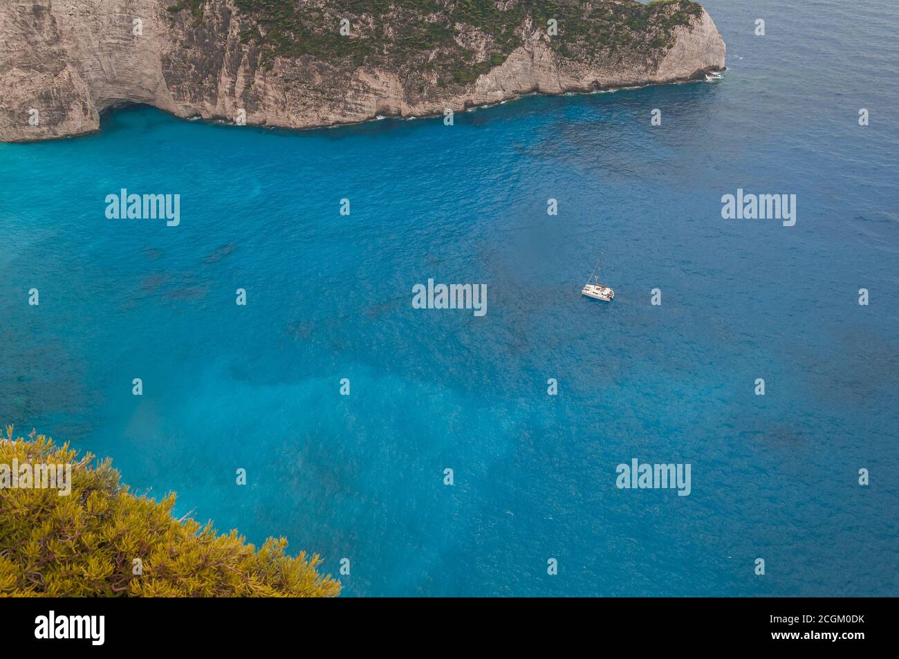 Panorama of the cove of the shipwreck beach with catamaran sailing