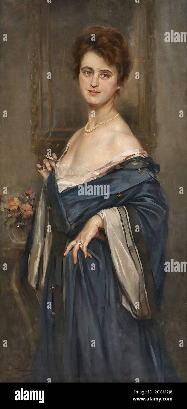 Gouweloos Jean - Elegante Dame Met Blauwe Jurk - Belgian School - 19th  Century Stock Photo - Alamy