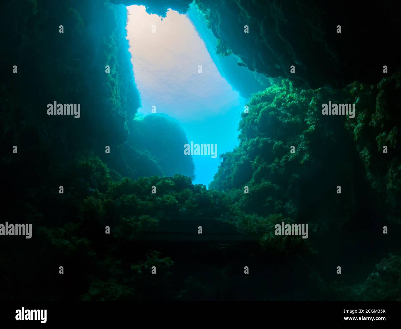 An underwater swim through at Lantern Point on Comino, Malta Stock Photo