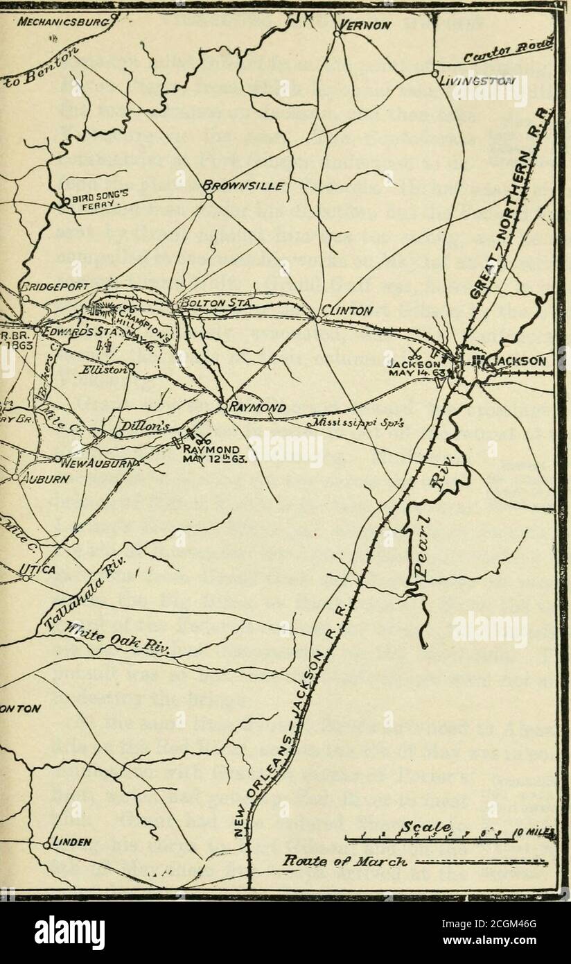 . The Civil War and the Constitution, 1859-1865 . Campaign Against. cksburg, 1863. VIOKSBURQ AND PORT HUDSON 149 some ten miles inward from the point of his crossing, onBayou Pierre, from which he could take Grand Gulf inthe rear, advance on Jackson, and then take The cap-Vicksburg in the rear. The Confederate {^g^? i*ndcommander at Port Gibson undertook to de- ^^^^^ ^^fend the place against the Federals. He had nearly eightthousand men under his direction, but the Federal forcesent by Grant against him was too strong, and he wascompelled to evacuate his works on May 1st and to retreattoward G Stock Photo