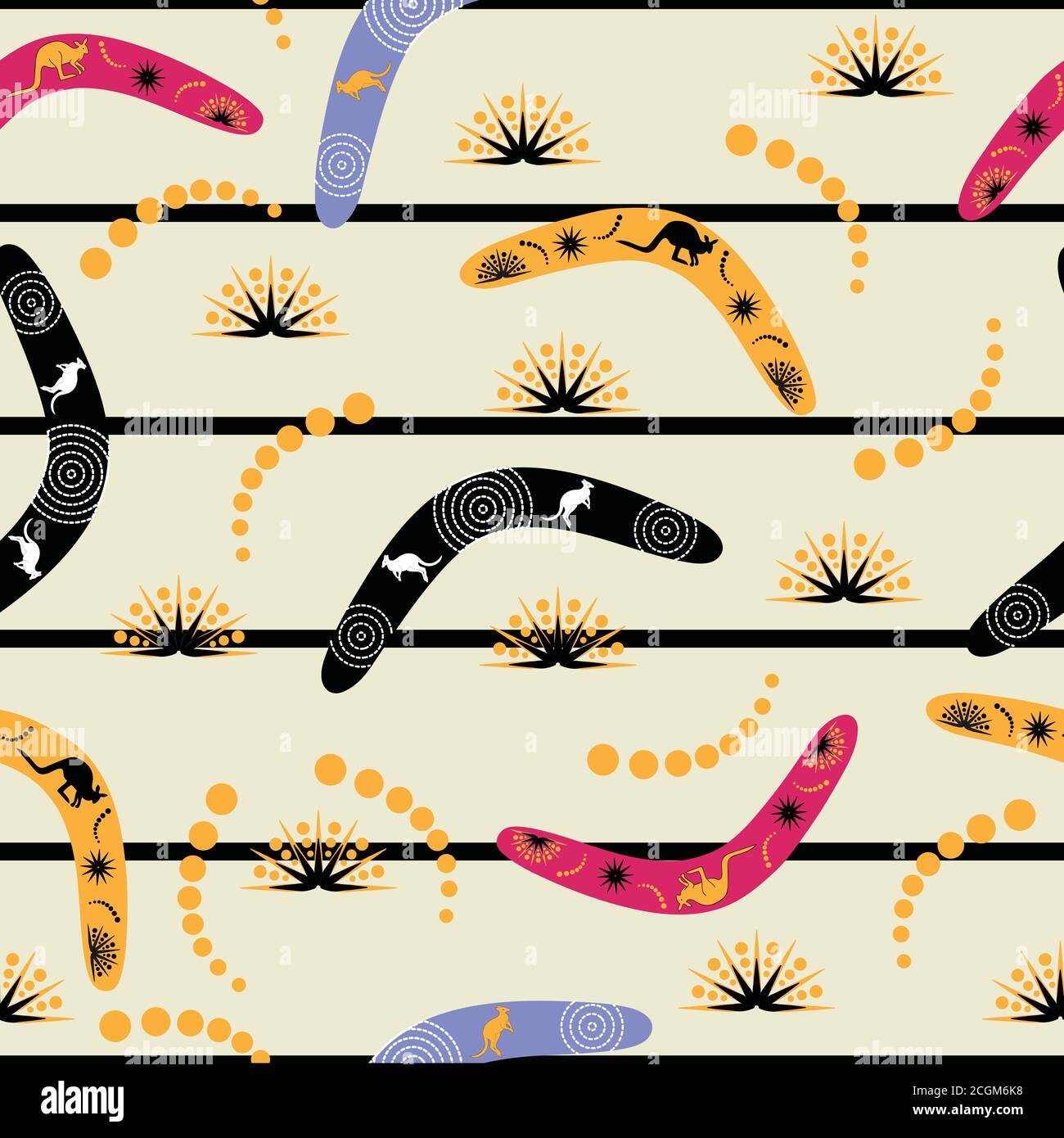 Boomerangs and Kangaroos seamless pattern Stock Vector