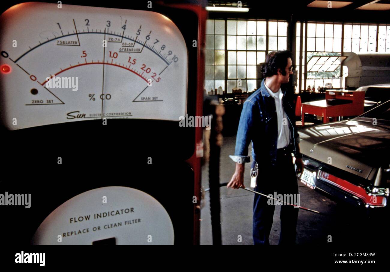 Closeup of an Exhaust Analyzer Used at an Auto Emission Inspection Station in Downtown