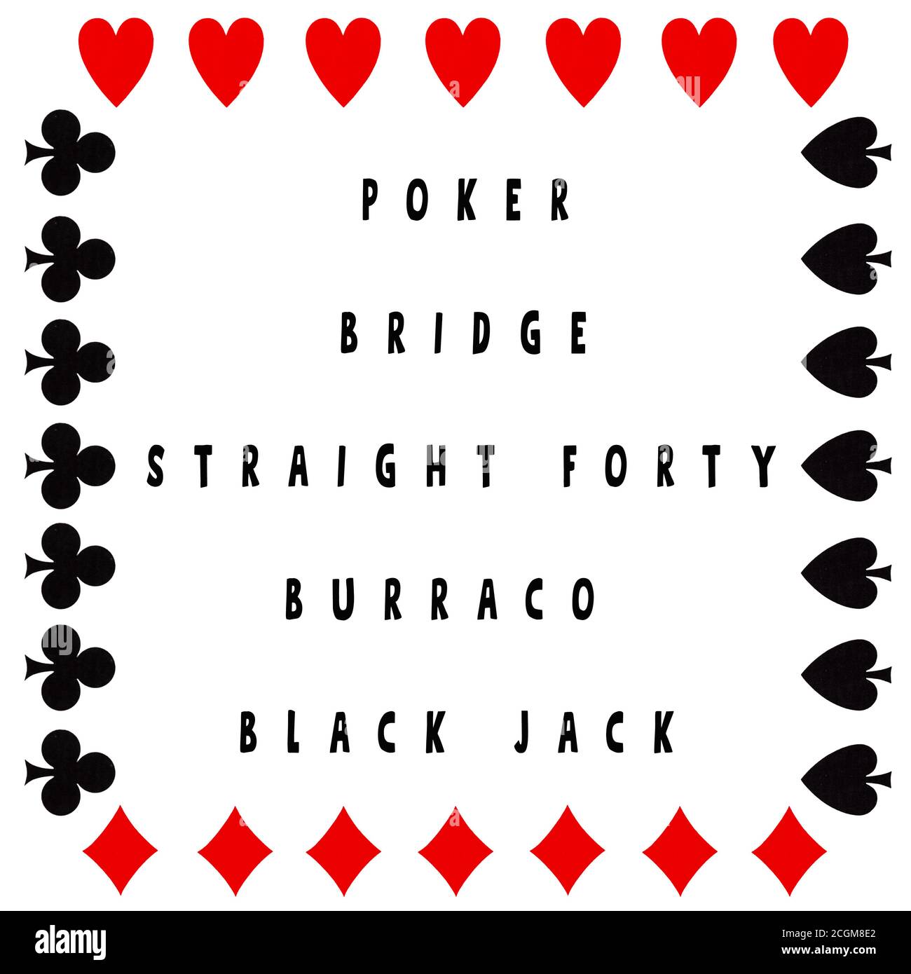 View of the four signs hearts, diamonds, clubs, spades, isolated on