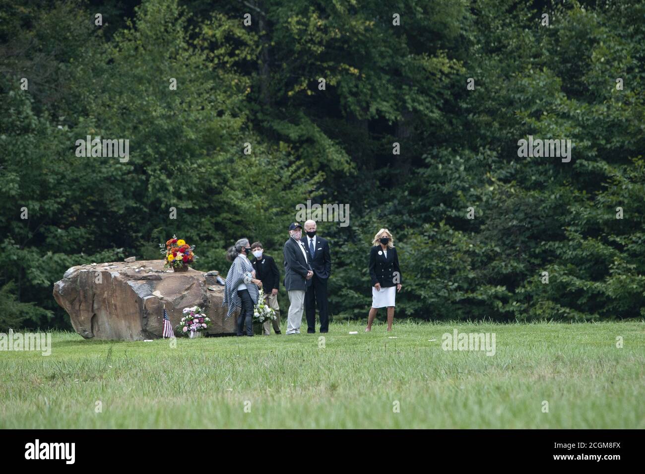Shanksville, United States. 11th Sep, 2020. Former Vice President and Democratic candidate Joe Biden and his wife Jill visit the boulder that marks the crash site of Flight 93 on Friday, September 11, 2020 near Shanksville, Pennsylvania. Photo by Archie Carpenter/UPI Credit: UPI/Alamy Live News Stock Photo